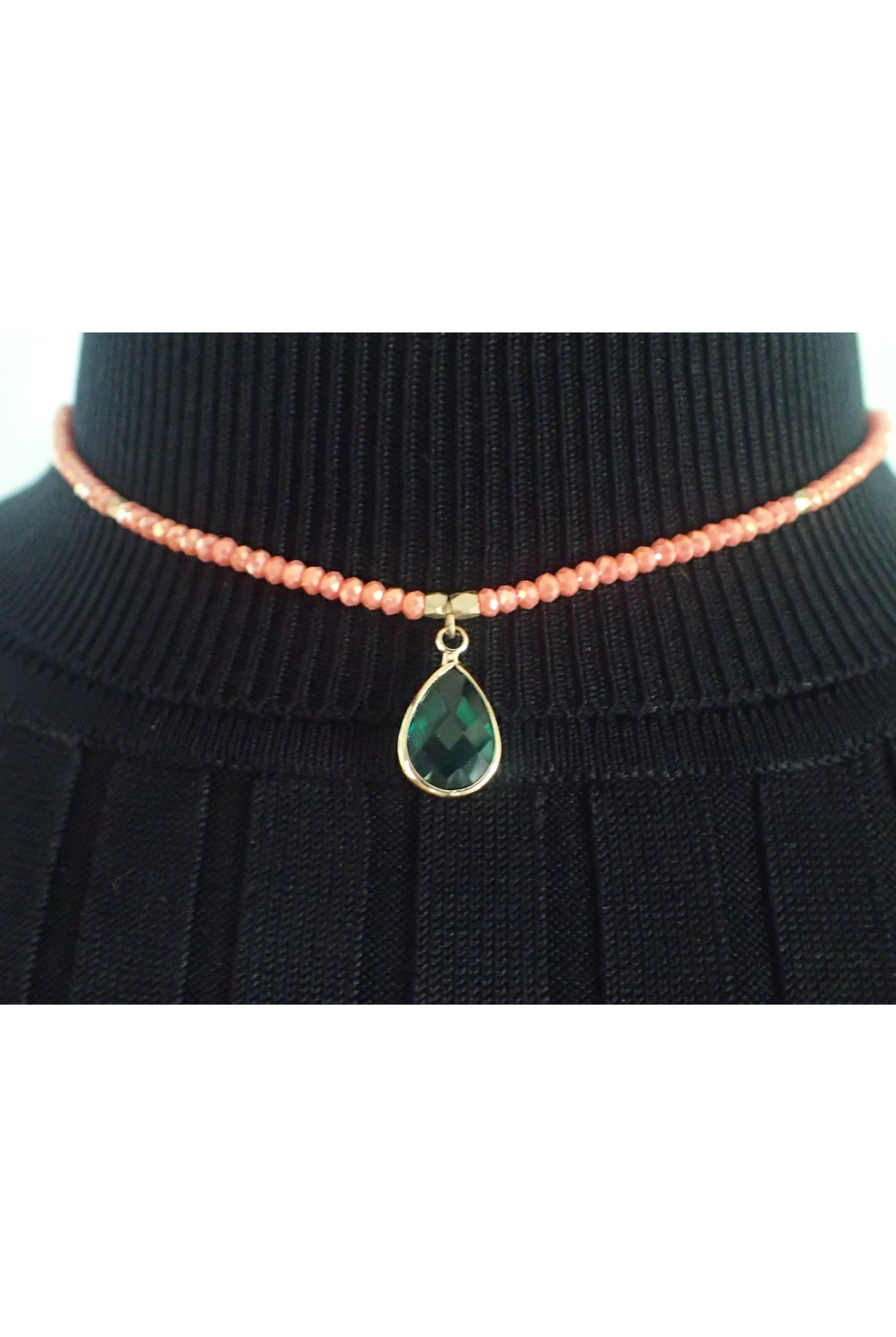 Garden Party Crystal And Gold Necklace With Emerald Crystal Charm-Necklaces-Garden Party-Deja Nu Boutique, Women's Fashion Boutique in Lampasas, Texas