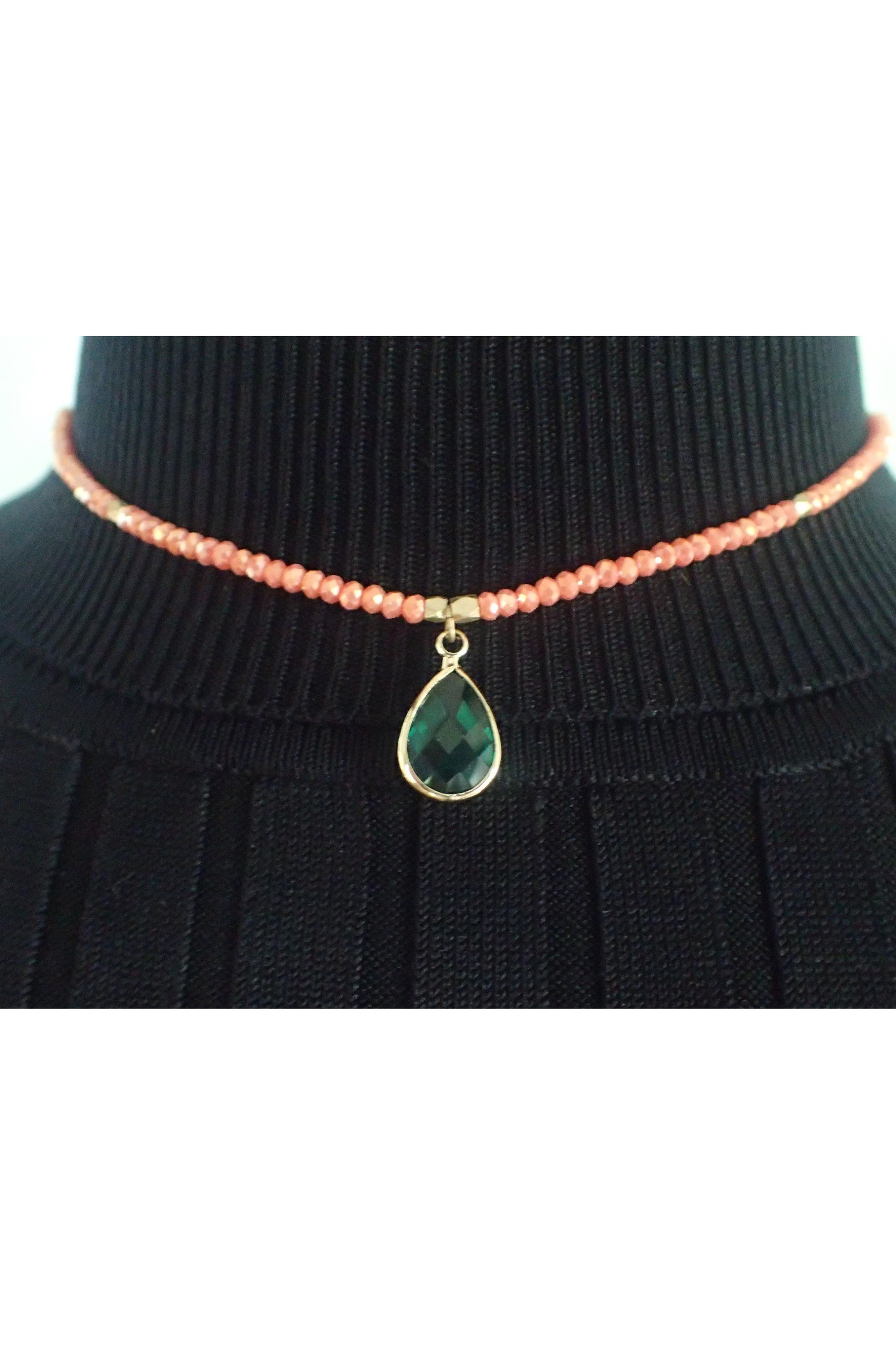 Garden Party Crystal And Gold Necklace With Emerald Crystal Charm-Necklaces-Garden Party-Deja Nu Boutique, Women's Fashion Boutique in Lampasas, Texas