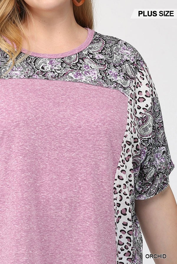 GiGiO Orchid Mixed Paisley And Leopard Print Top-Curvy/Plus Tops-GiGiO-Deja Nu Boutique, Women's Fashion Boutique in Lampasas, Texas
