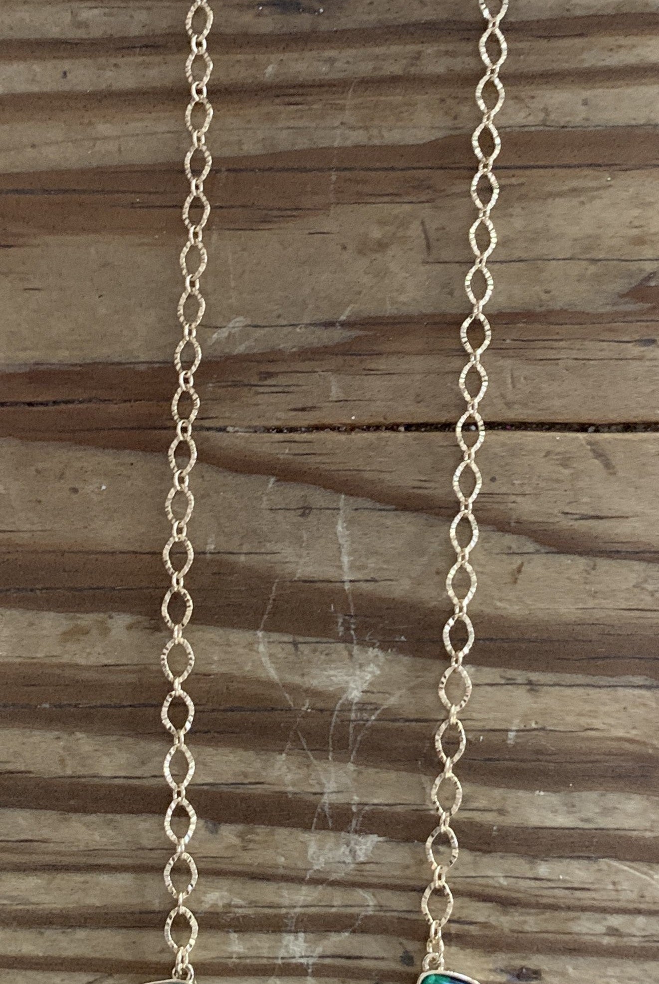 Gold Chain Necklace With Emerald Green Charms-Necklaces-Deja Nu Tx-Deja Nu Boutique, Women's Fashion Boutique in Lampasas, Texas