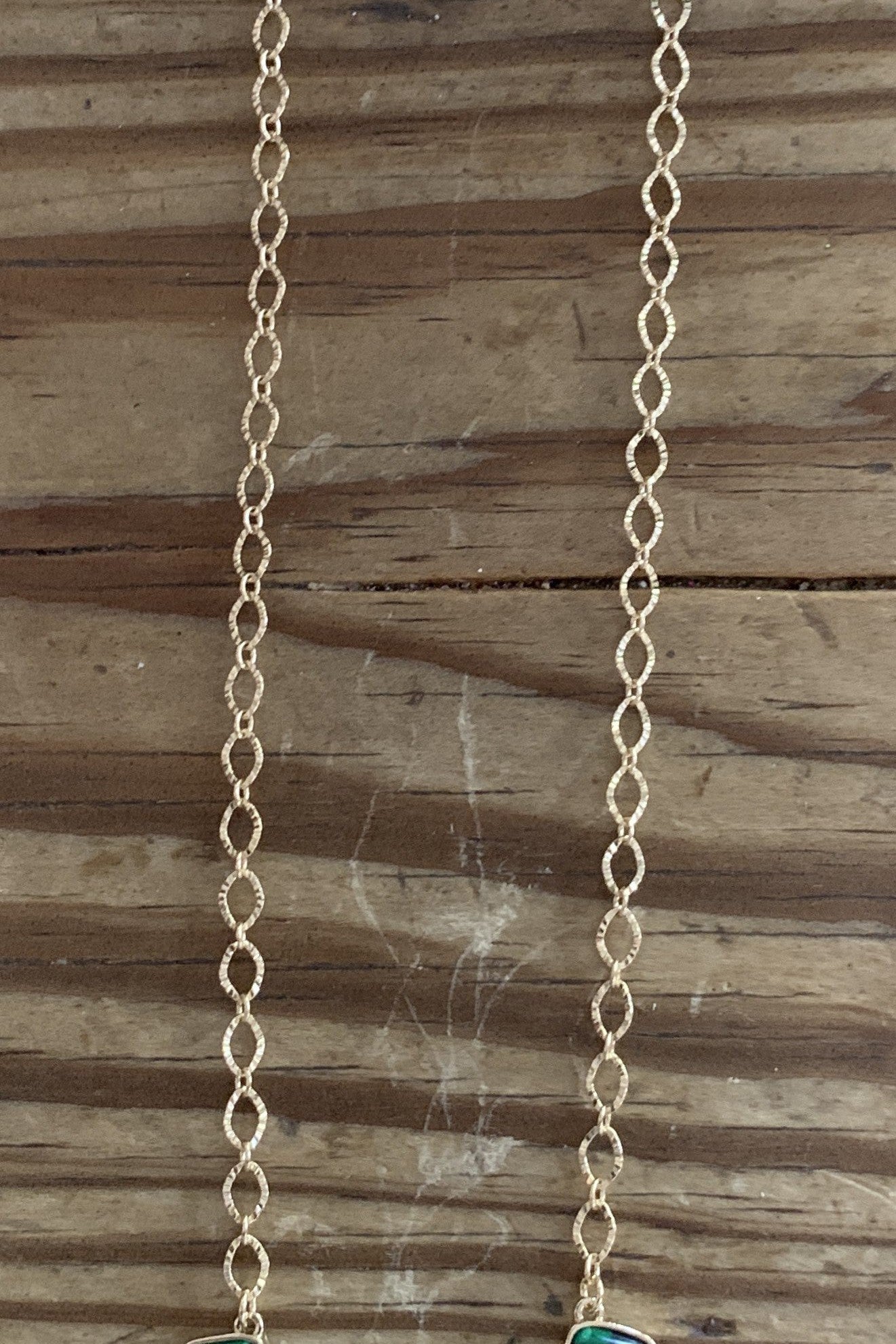 Gold Chain Necklace With Emerald Green Charms-Necklaces-Deja Nu Tx-Deja Nu Boutique, Women's Fashion Boutique in Lampasas, Texas