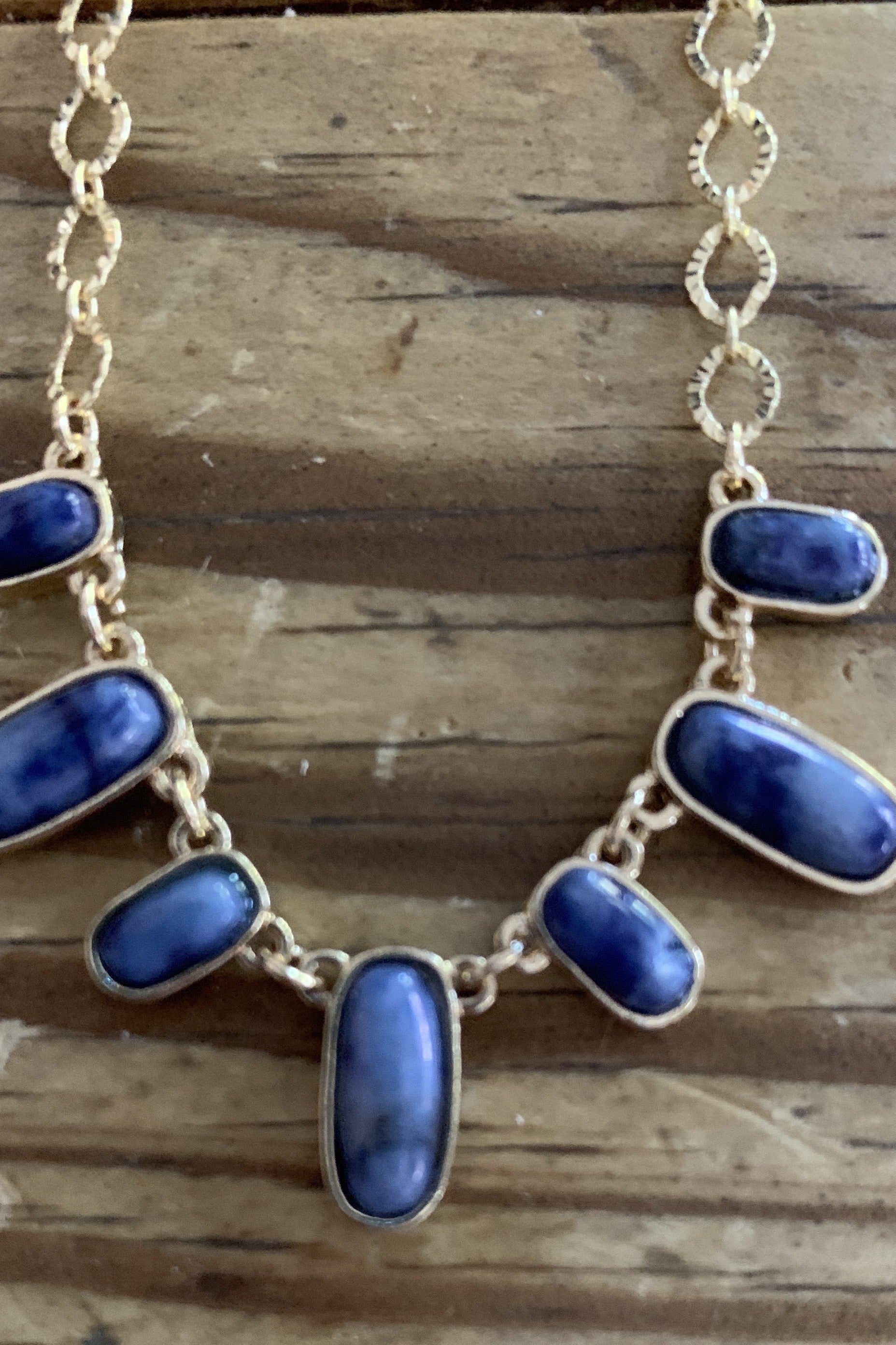 Gold Chain Necklace With Lapis Charms-Necklaces-Deja Nu Tx-Deja Nu Boutique, Women's Fashion Boutique in Lampasas, Texas