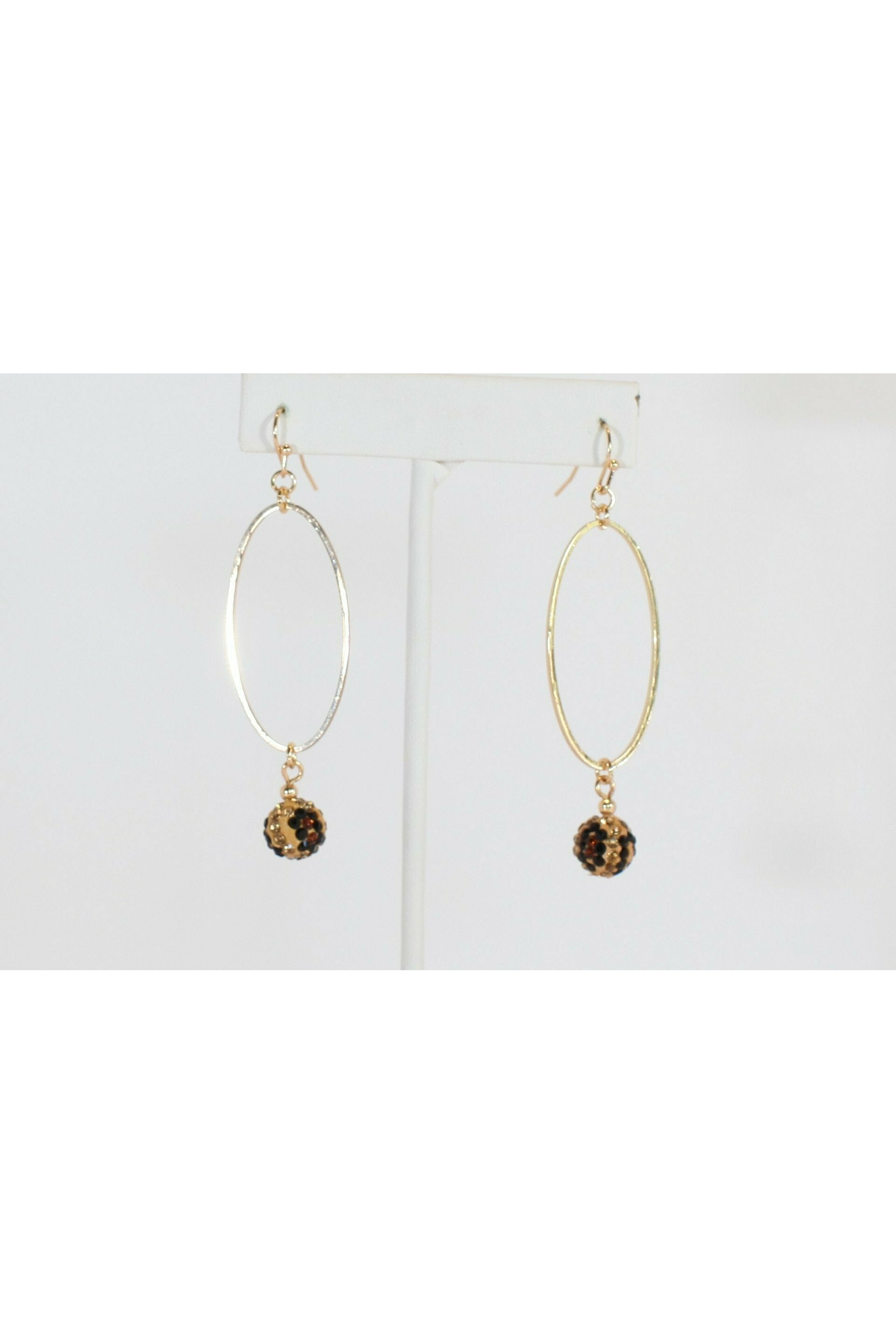 Gold Drop Earring With Leopard Rhinestone Ball-Earrings-Deja Nu Tx-Deja Nu Boutique, Women's Fashion Boutique in Lampasas, Texas