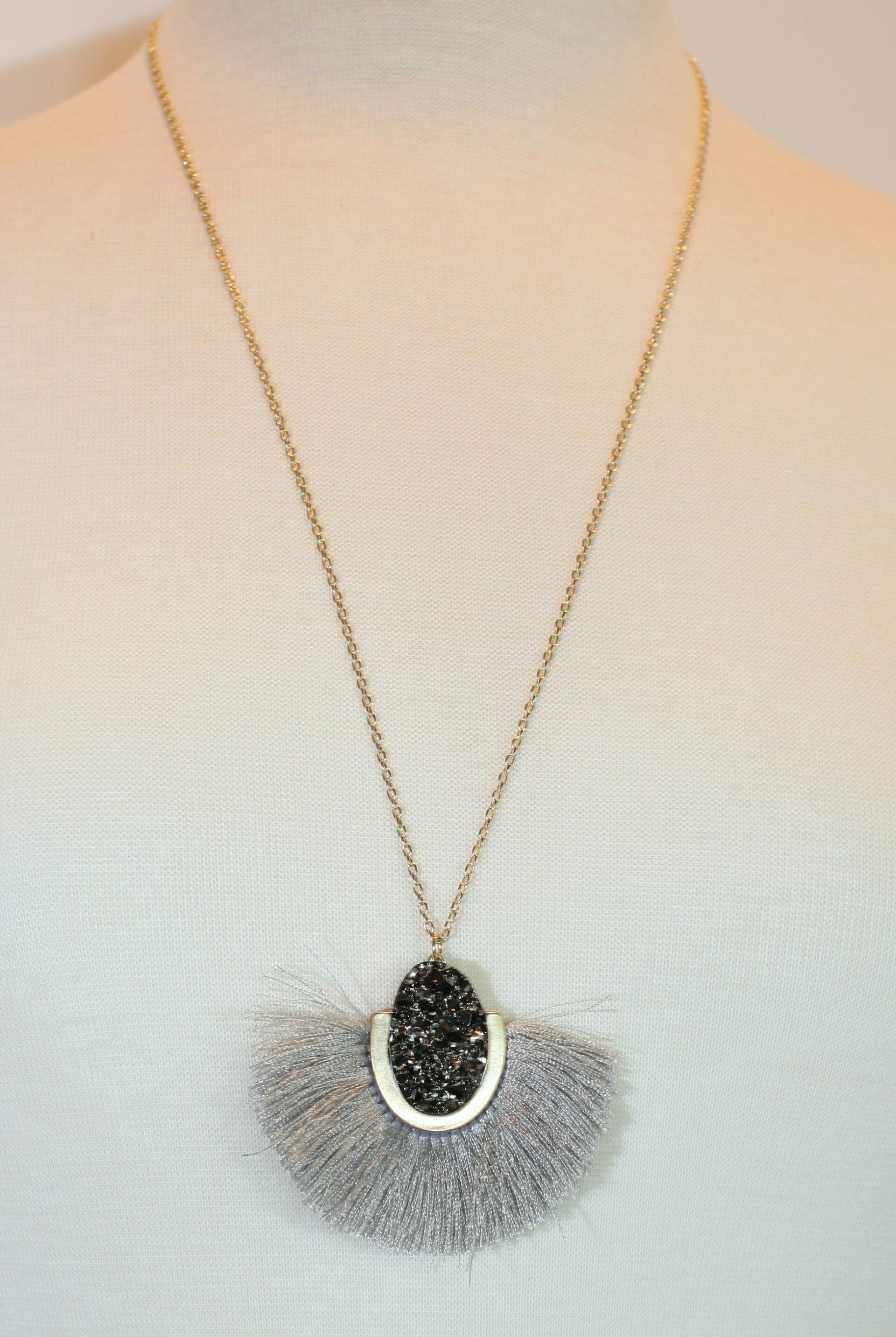 Grey Tassel Drop Necklace-Necklaces-Deja Nu Tx-Deja Nu Boutique, Women's Fashion Boutique in Lampasas, Texas