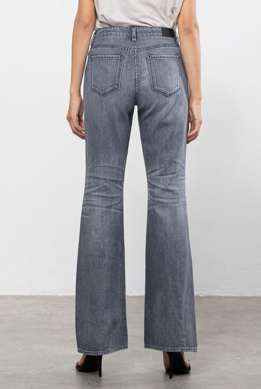 Hidden Happi Ultra High Rise Distressed Flare In Grey-Jeans-Hidden-Deja Nu Boutique, Women's Fashion Boutique in Lampasas, Texas