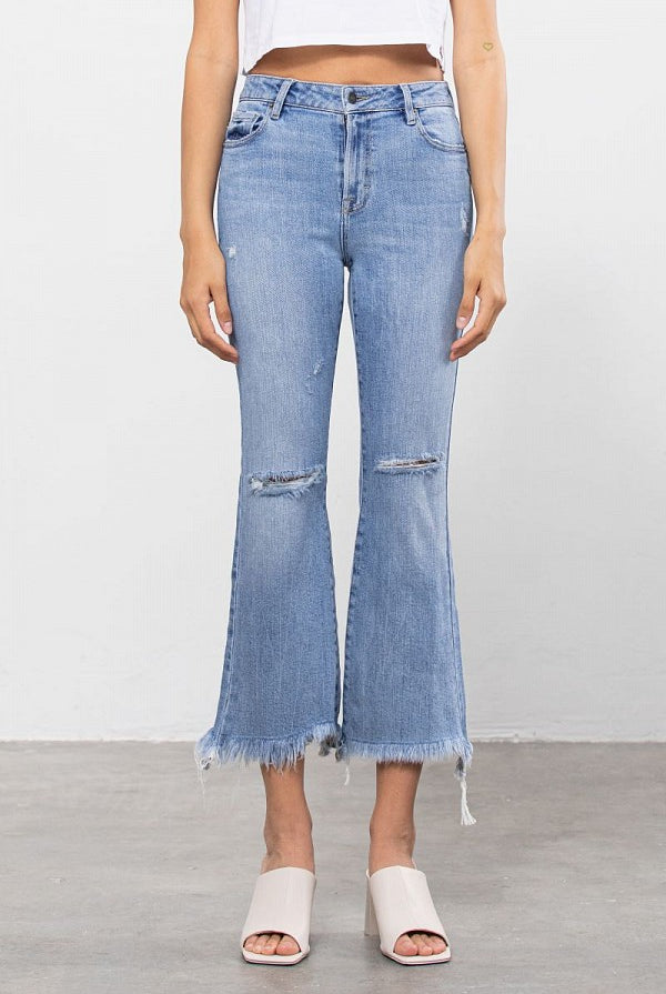 Hidden High Rise Light Blue Super Fray Crop Flare Jean-Jeans-Hidden-Deja Nu Boutique, Women's Fashion Boutique in Lampasas, Texas