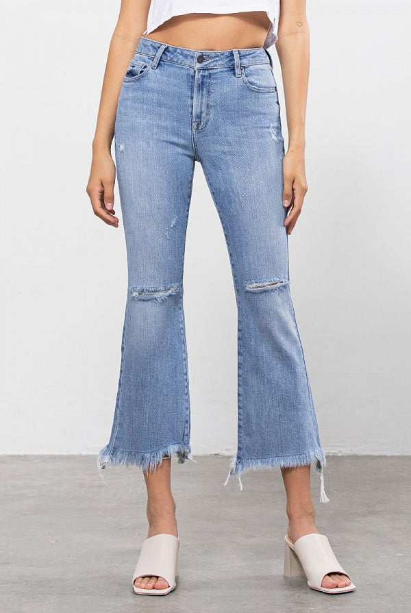 Hidden High Rise Light Blue Super Fray Crop Flare Jean-Jeans-Hidden-Deja Nu Boutique, Women's Fashion Boutique in Lampasas, Texas