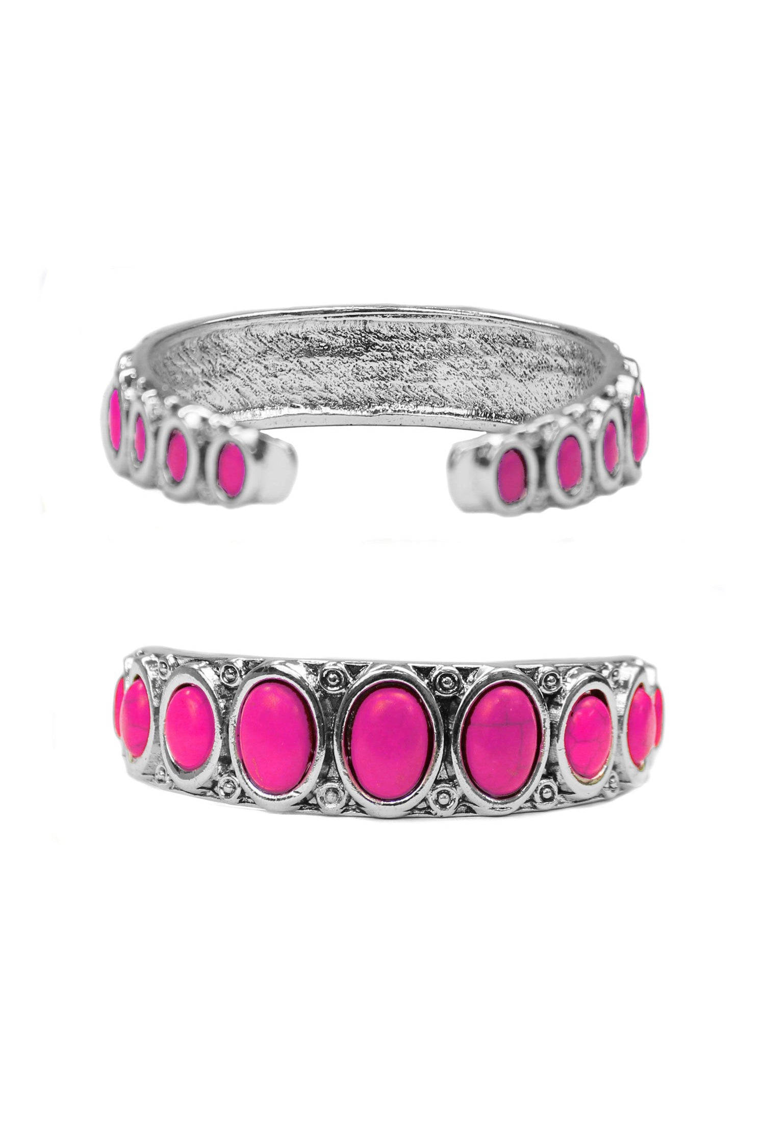 Hot Pink Oval Semi Genuine Stone Metal Cuff Bracelet-Bracelets-Deja Nu-Deja Nu Boutique, Women's Fashion Boutique in Lampasas, Texas