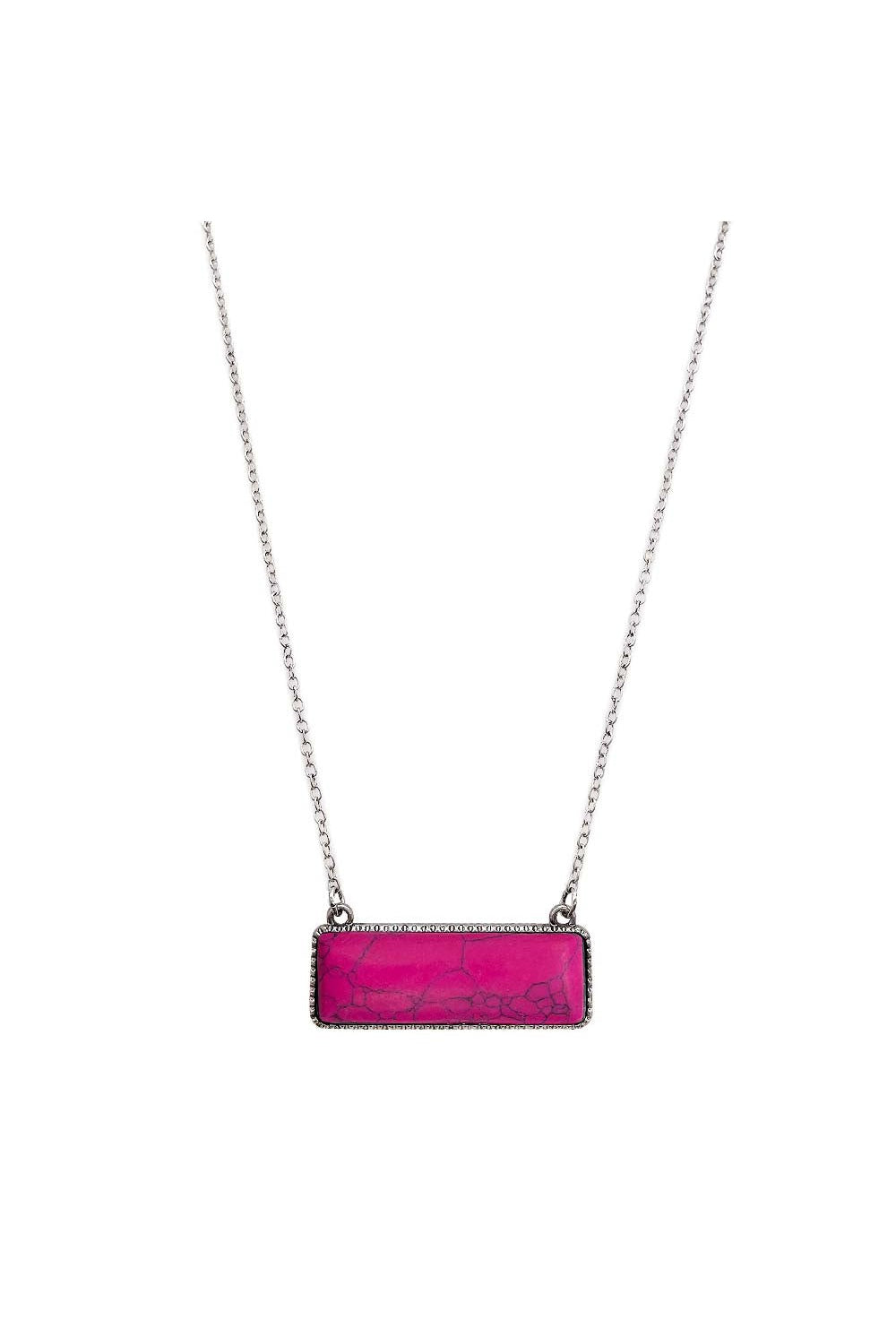 Hot Pink Rectangular Semi Genuine Stone Pendant Short Necklace-Necklaces-Deja Nu-Deja Nu Boutique, Women's Fashion Boutique in Lampasas, Texas