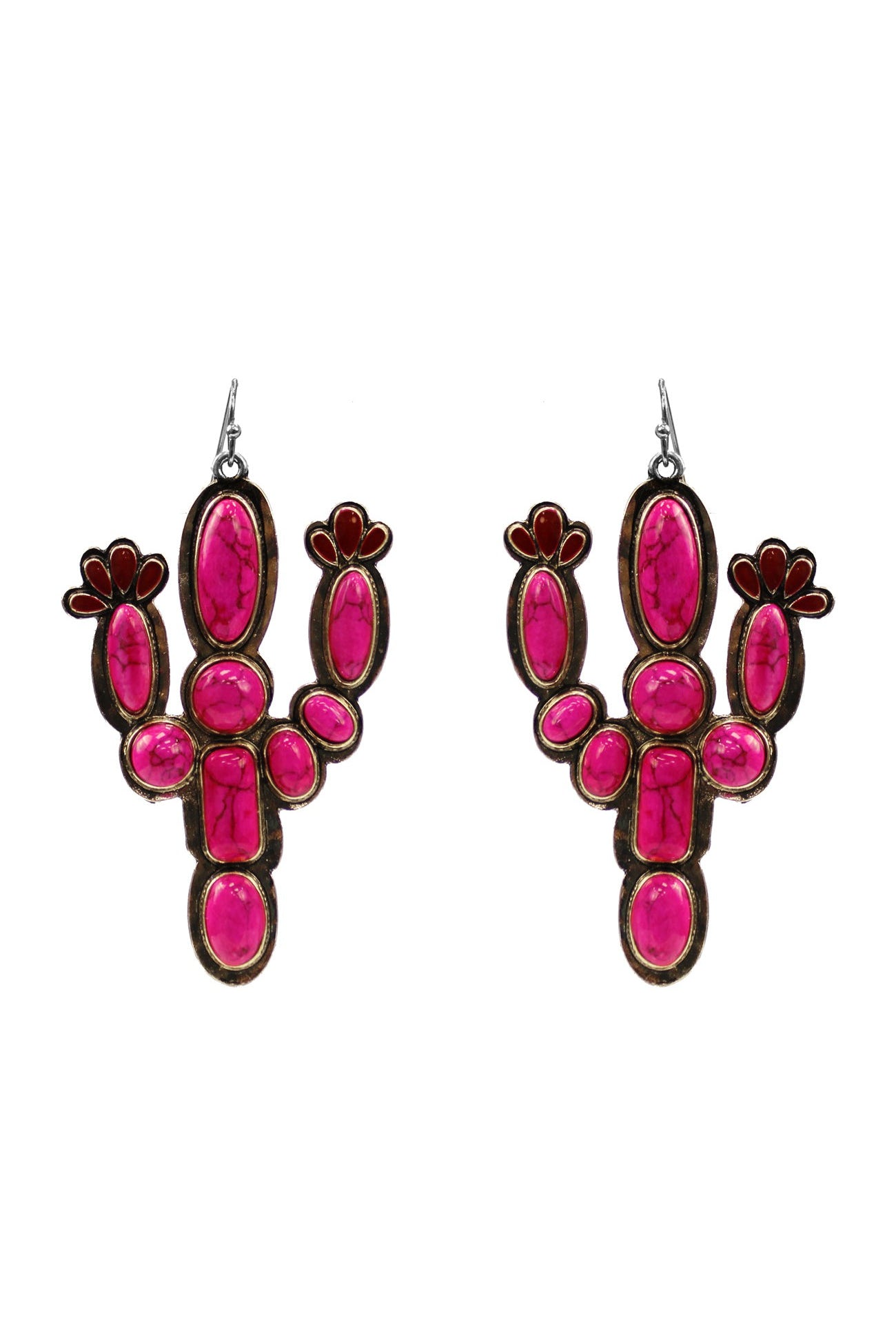 Hot Pink Semi Genuine Stone Cactus Earring With Fish Hook-Earrings-Deja Nu-Deja Nu Boutique, Women's Fashion Boutique in Lampasas, Texas