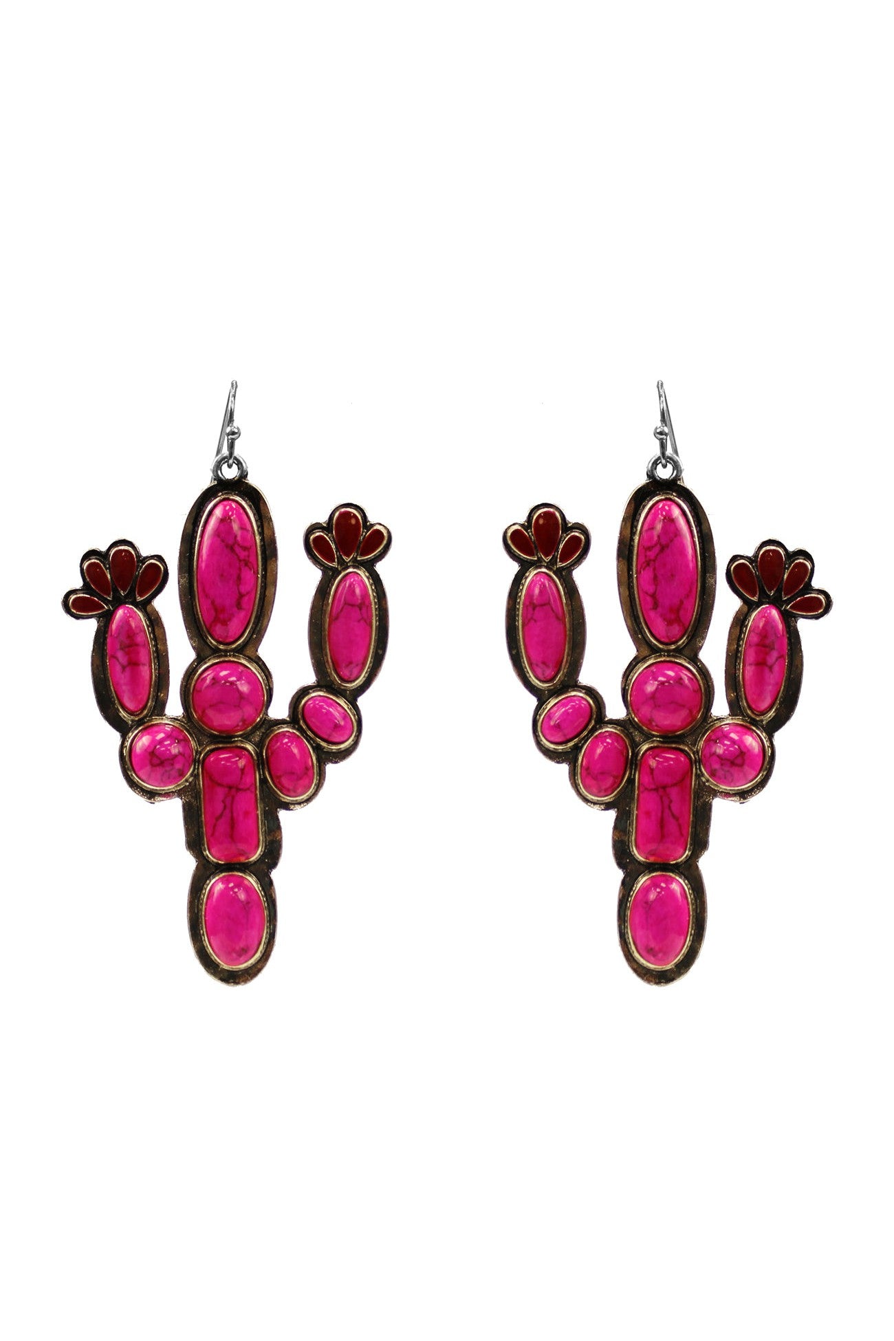 Hot Pink Semi Genuine Stone Cactus Earring With Fish Hook-Earrings-Deja Nu-Deja Nu Boutique, Women's Fashion Boutique in Lampasas, Texas