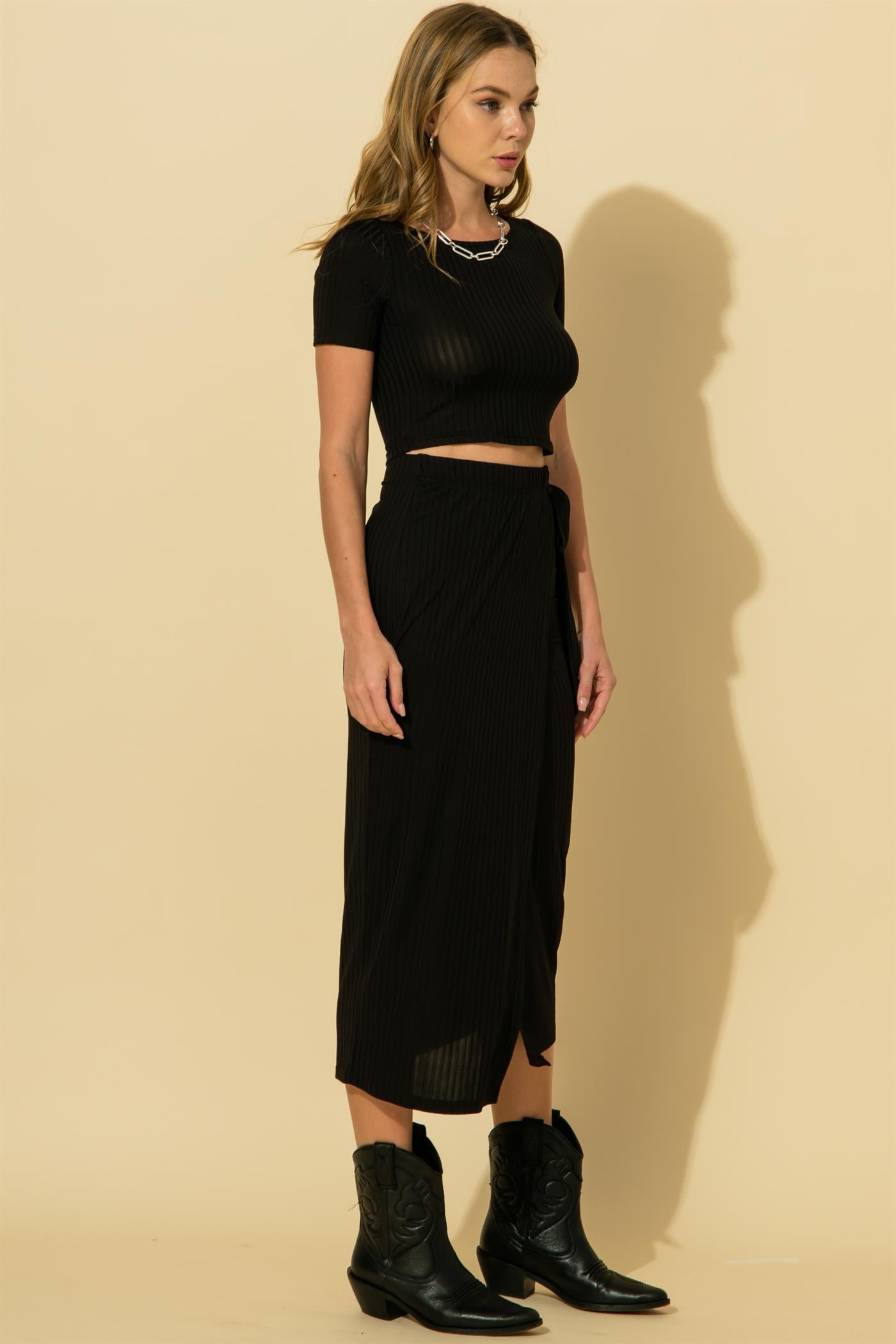 Hyfve Crop Top And Long Faux Wrap Skirt Set - Two Colors-Skirts-Hyfve-Deja Nu Boutique, Women's Fashion Boutique in Lampasas, Texas