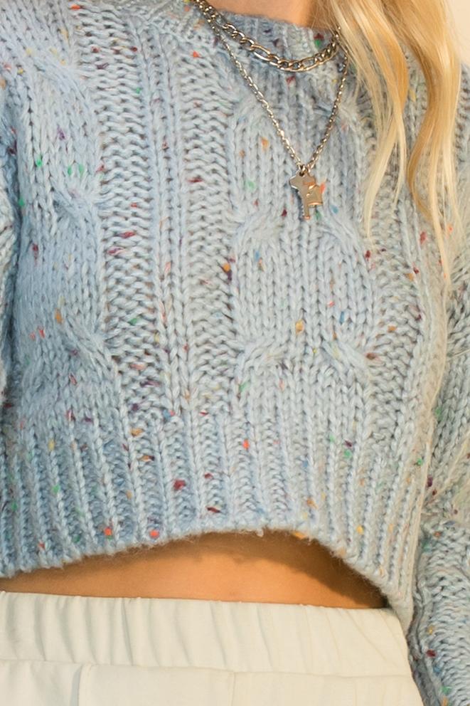 Hyfve Double Zero Crew Neck Cable Crop Popcorn Sweater In Red Or Smoke Blue-Sweaters-Hyfve-Deja Nu Boutique, Women's Fashion Boutique in Lampasas, Texas