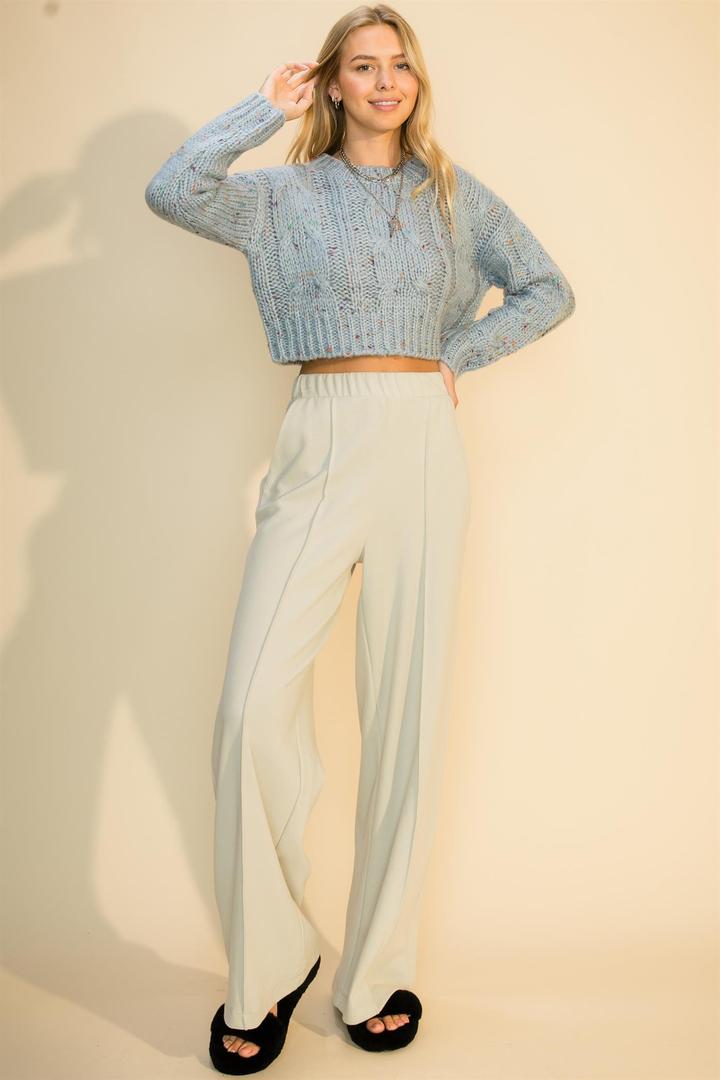 Hyfve Double Zero Crew Neck Cable Crop Popcorn Sweater In Red Or Smoke Blue-Sweaters-Hyfve-Deja Nu Boutique, Women's Fashion Boutique in Lampasas, Texas