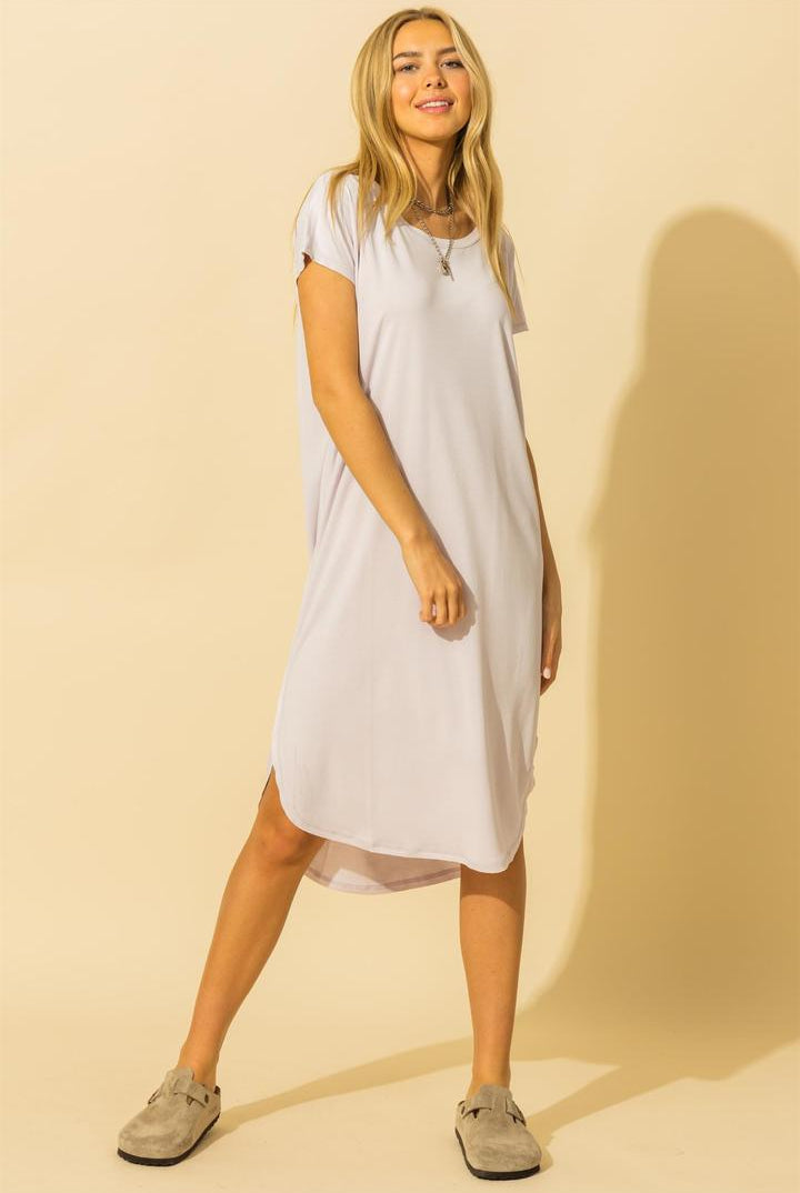 Hyfve Double Zero Drop Shoulder Curved Raw Edge Hem Dress Two Colors-Dresses-Hyfve-Deja Nu Boutique, Women's Fashion Boutique in Lampasas, Texas