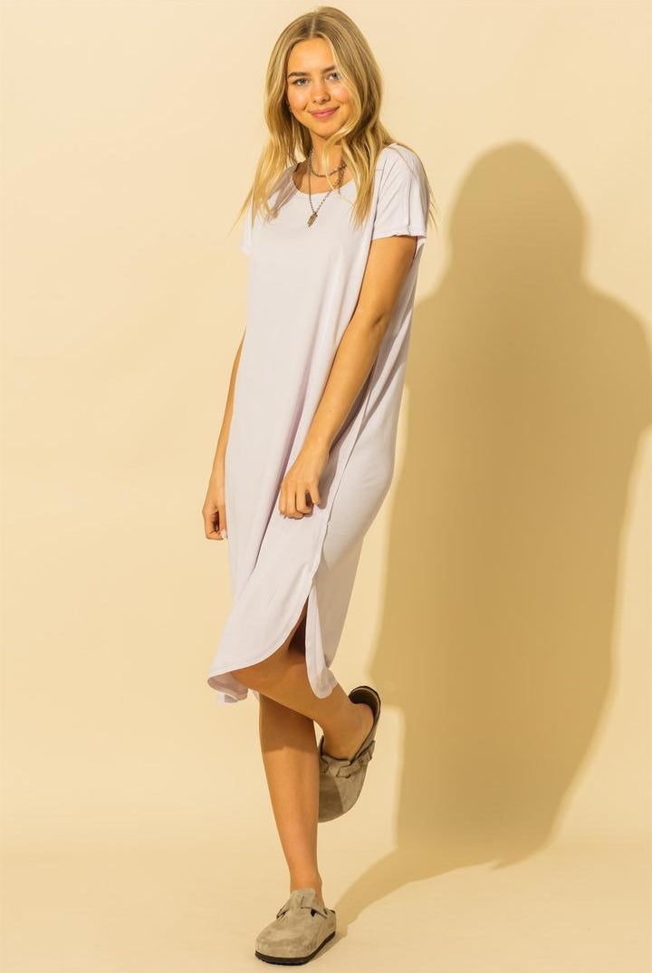 Hyfve Double Zero Drop Shoulder Curved Raw Edge Hem Dress Two Colors-Dresses-Hyfve-Deja Nu Boutique, Women's Fashion Boutique in Lampasas, Texas