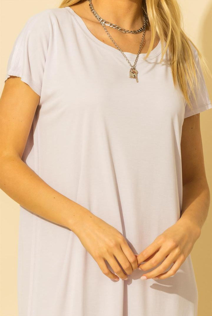 Hyfve Double Zero Drop Shoulder Curved Raw Edge Hem Dress Two Colors-Dresses-Hyfve-Deja Nu Boutique, Women's Fashion Boutique in Lampasas, Texas