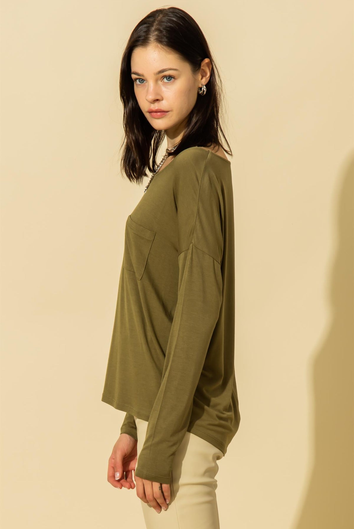 Hyfve Double Zero Scoop Neck Pocket Long Sleeve Tee In Five Colors-Long Sleeves-Hyfve-Deja Nu Boutique, Women's Fashion Boutique in Lampasas, Texas