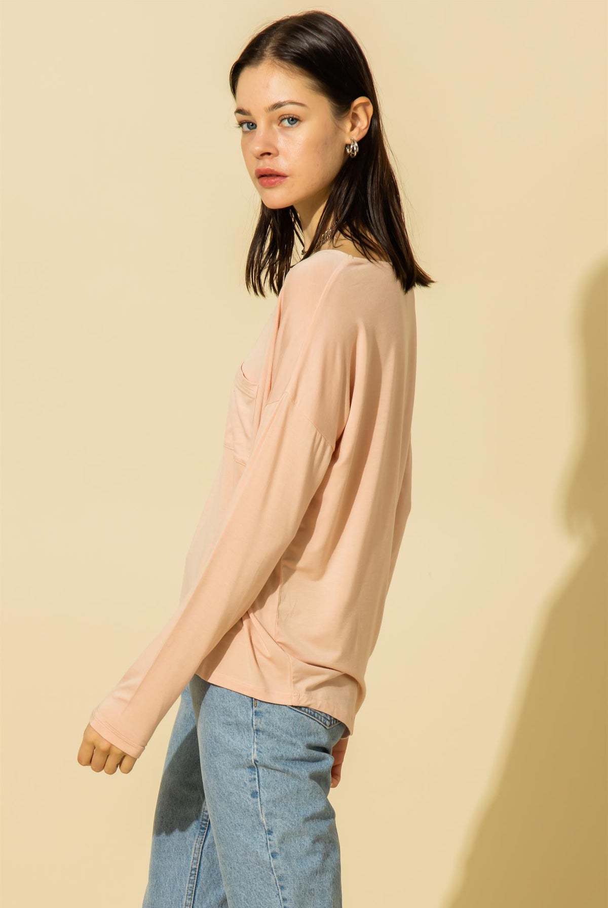 Hyfve Double Zero Scoop Neck Pocket Long Sleeve Tee In Five Colors-Long Sleeves-Hyfve-Deja Nu Boutique, Women's Fashion Boutique in Lampasas, Texas
