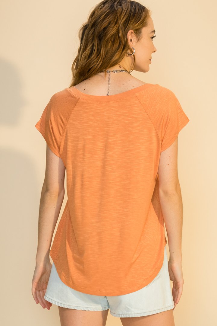 Hyfve Double Zero V Neck Raglan Short Sleeve Round Hem Top-Tops-Hyfve-Deja Nu Boutique, Women's Fashion Boutique in Lampasas, Texas