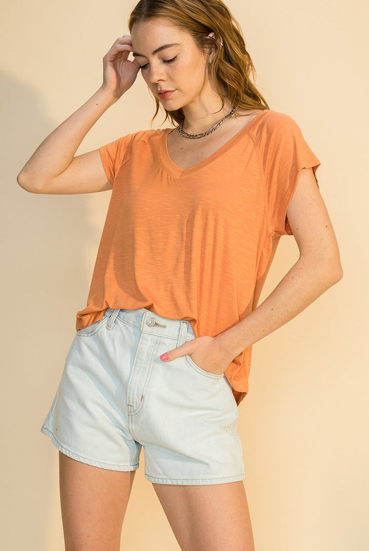 Hyfve Double Zero V Neck Raglan Short Sleeve Round Hem Top-Tops-Hyfve-Deja Nu Boutique, Women's Fashion Boutique in Lampasas, Texas