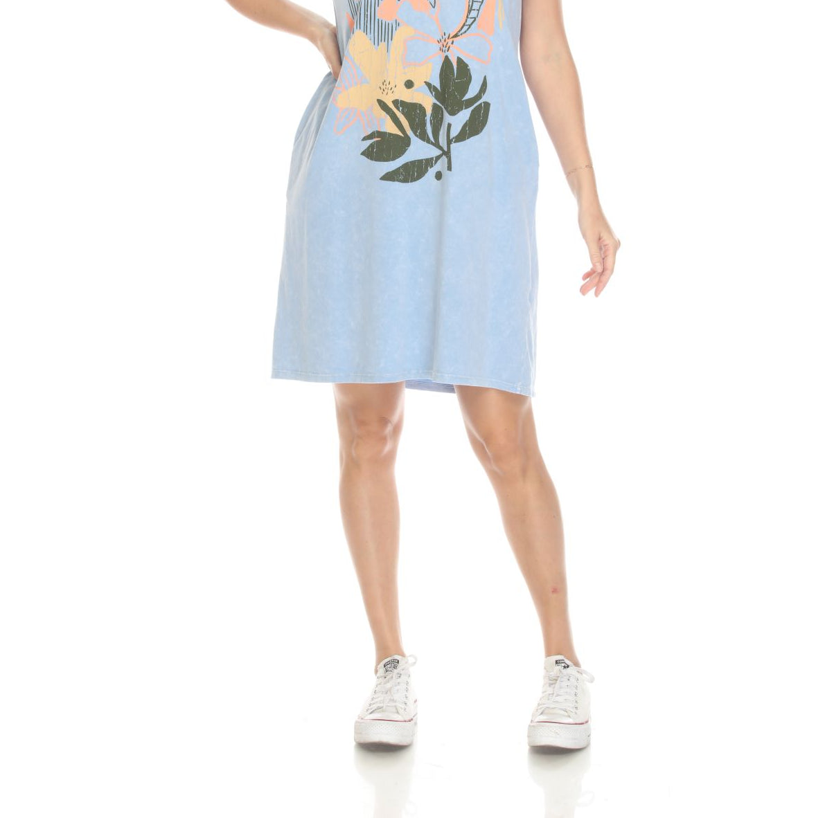 INOAH Floweret Baby Blue Knit Short Dress With Pockets-Dresses-INOAH-Deja Nu Boutique, Women's Fashion Boutique in Lampasas, Texas