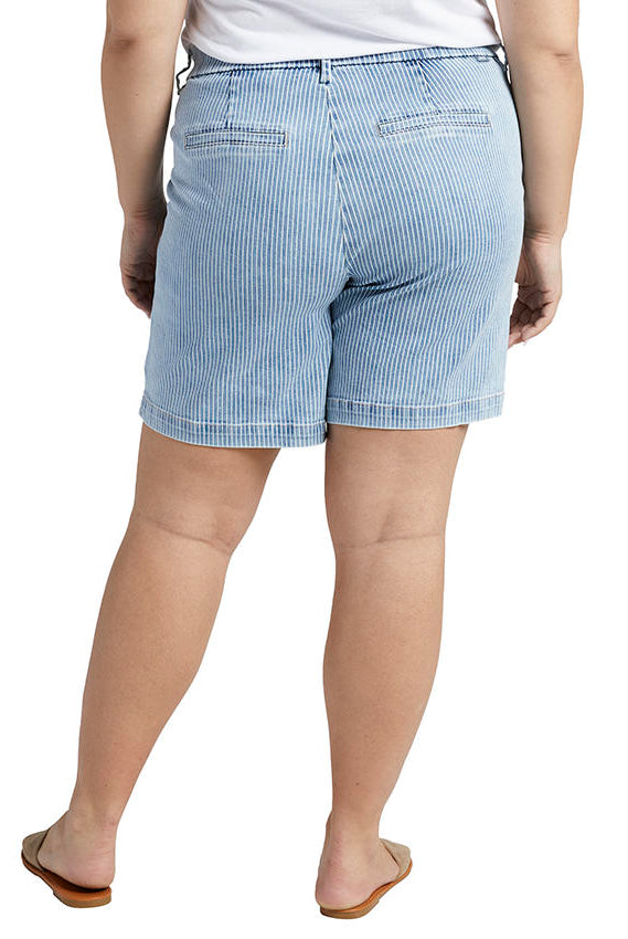 Jag Maddie 8'' Pull On Pin Stripe Short In Bleached Stripe Plus-Curvy/Plus Bottoms-Jag-Deja Nu Boutique, Women's Fashion Boutique in Lampasas, Texas