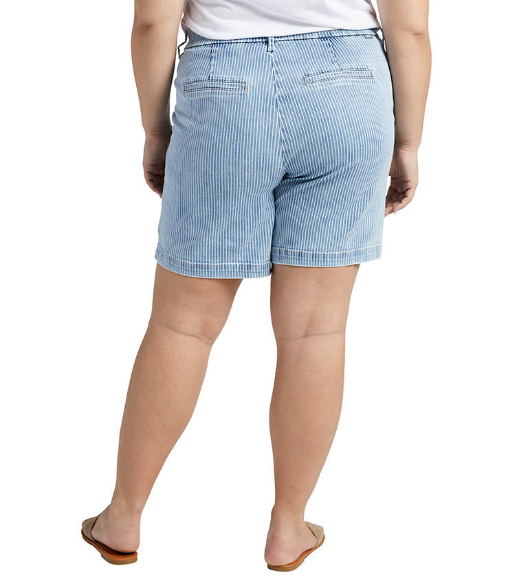 Jag Maddie 8'' Pull On Pin Stripe Short In Bleached Stripe Plus-Curvy/Plus Bottoms-Jag-Deja Nu Boutique, Women's Fashion Boutique in Lampasas, Texas