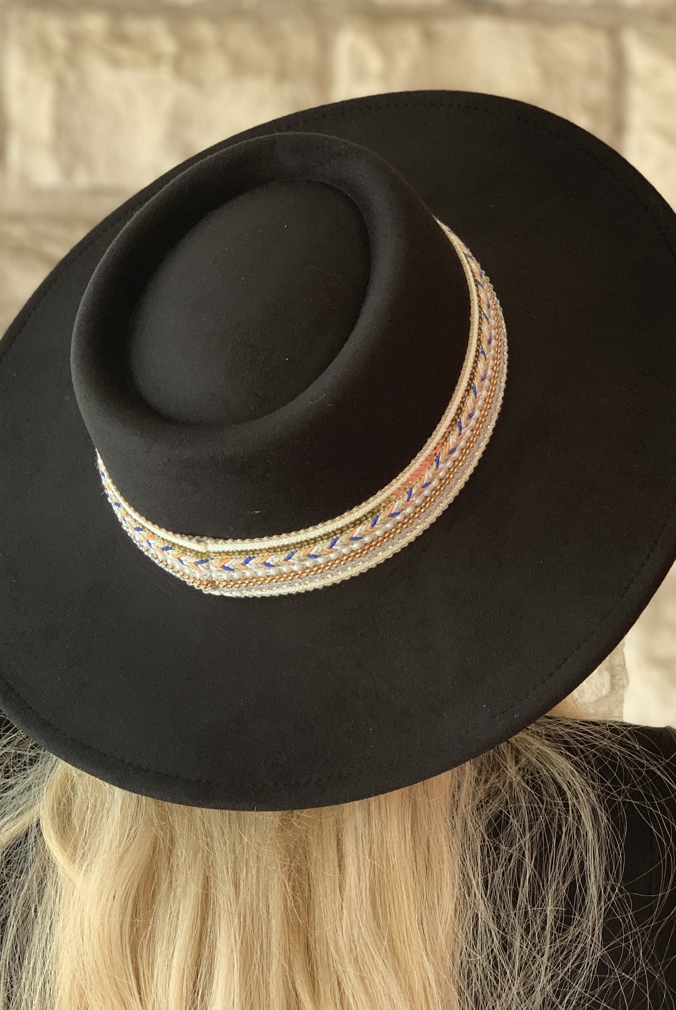 Jen & Co. Blaze Multi Trim Wide Brim Fedora Hat In Black-Hats-Jen & Co.-Deja Nu Boutique, Women's Fashion Boutique in Lampasas, Texas