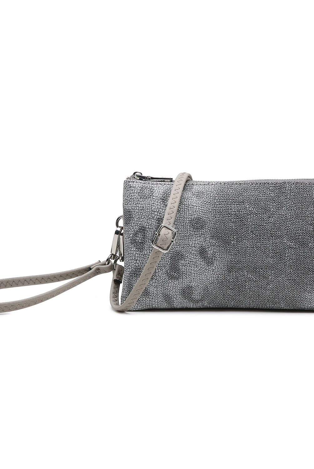 Jen & Co. Blue Silver Faux Leopard Print Riley Monogram able 3 Compartment Crossbody Or Wristlet-Handbags, Wallets & Cases-Jen & Co.-Deja Nu Boutique, Women's Fashion Boutique in Lampasas, Texas