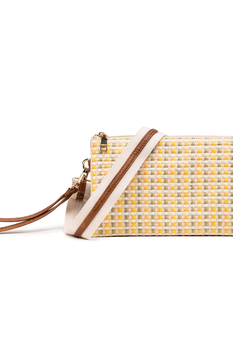 Jen & Co. Izzy Yellow Multi Stripe 3 Compartment Crossbody Or Wristlet With Guitar Strap-Handbags, Wallets & Cases-Jen & Co.-Deja Nu Boutique, Women's Fashion Boutique in Lampasas, Texas