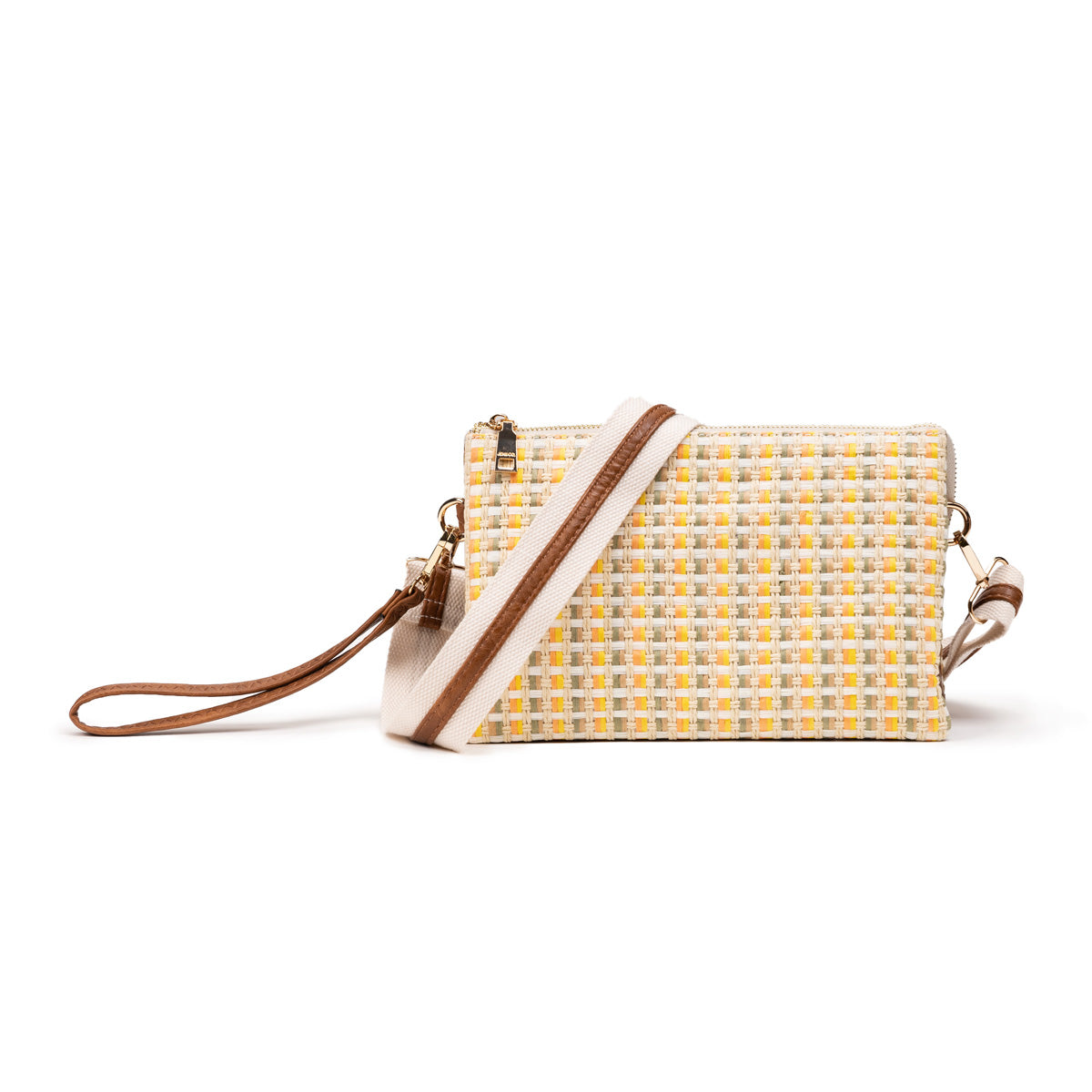 Jen & Co. Izzy Yellow Multi Stripe 3 Compartment Crossbody Or Wristlet With Guitar Strap-Handbags, Wallets & Cases-Jen & Co.-Deja Nu Boutique, Women's Fashion Boutique in Lampasas, Texas