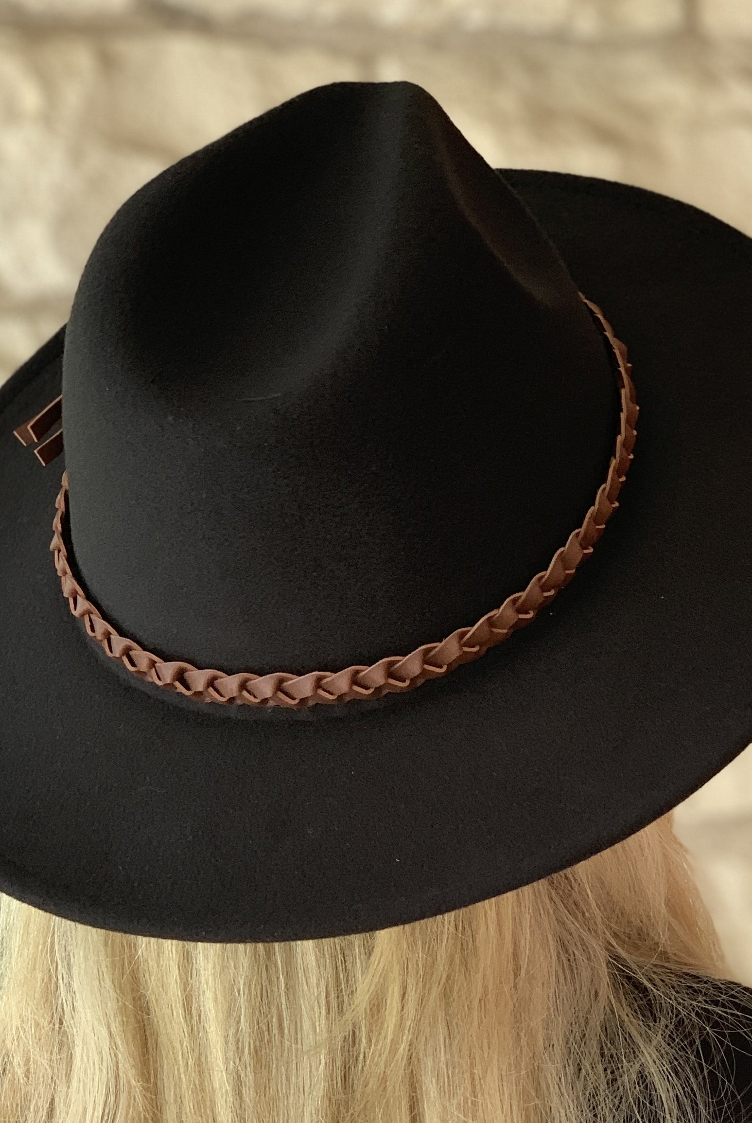 Jen & Co Debbie Braided Trim Wide Brim Fedora Hat In Black-Hats-Jen & Co.-Deja Nu Boutique, Women's Fashion Boutique in Lampasas, Texas