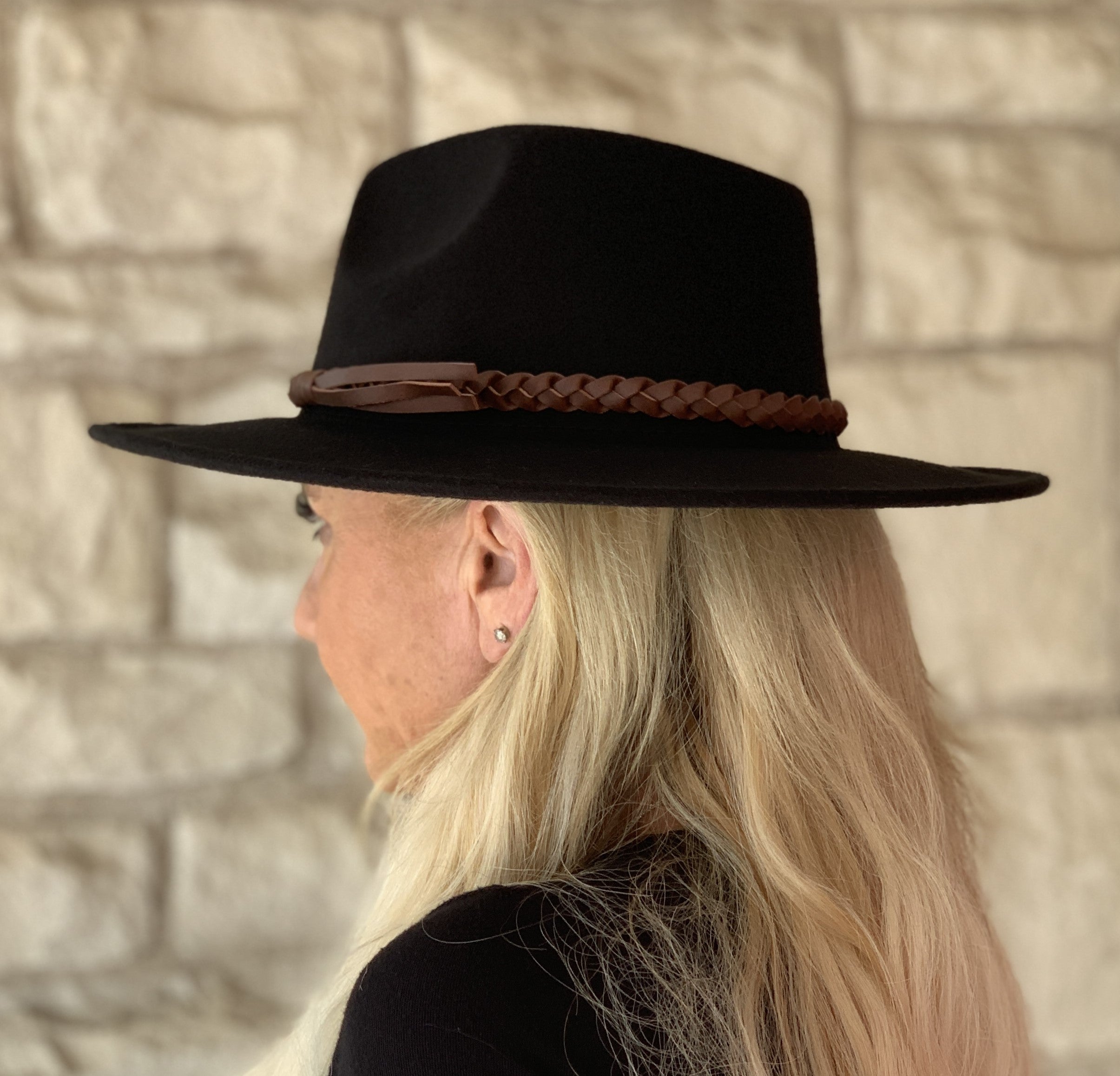 Jen & Co Debbie Braided Trim Wide Brim Fedora Hat In Black-Hats-Jen & Co.-Deja Nu Boutique, Women's Fashion Boutique in Lampasas, Texas