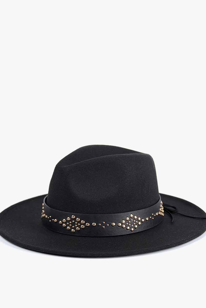 Jen & Co Glinda Grommet Trim Wide Brim Fedora Hat In Black-Hats-Jen & Co.-Deja Nu Boutique, Women's Fashion Boutique in Lampasas, Texas