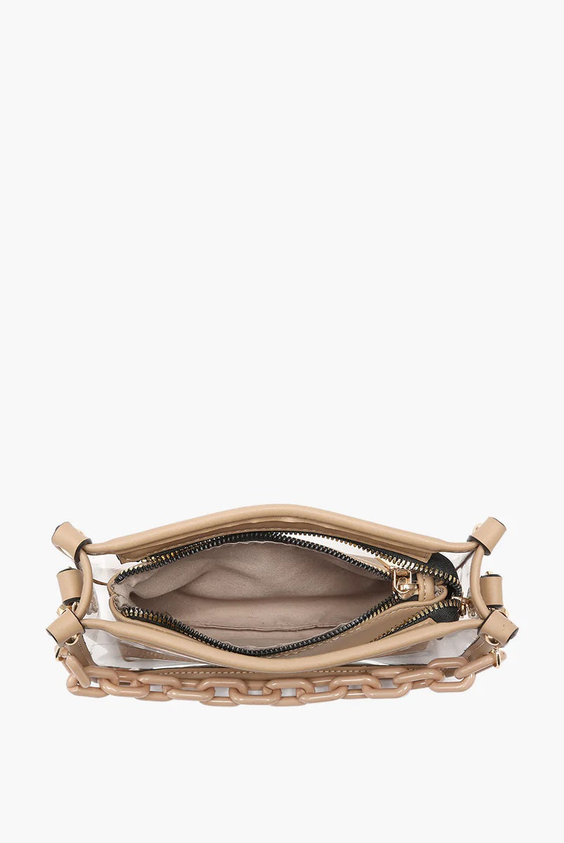 Jen & Co Jessica Clear Crossbody With Chain Strap And Inner Bag in Dark Brown-Handbags, Wallets & Cases-Jen & Co.-Deja Nu Boutique, Women's Fashion Boutique in Lampasas, Texas