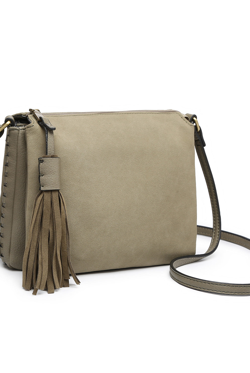 Jen & Co Sabrina Two Tone Crossbody With Three Compartments In Olive Suede-Handbags, Wallets & Cases-Jen & Co.-Deja Nu Boutique, Women's Fashion Boutique in Lampasas, Texas