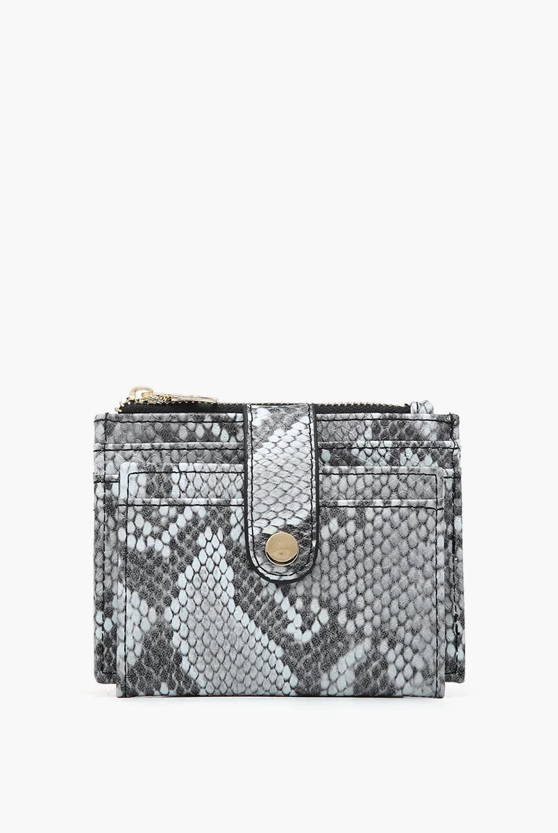 Jen & Co Sam Mini Snap Wallet Card Holder In Grey Python Print-Handbags, Wallets & Cases-Jen & Co.-Deja Nu Boutique, Women's Fashion Boutique in Lampasas, Texas