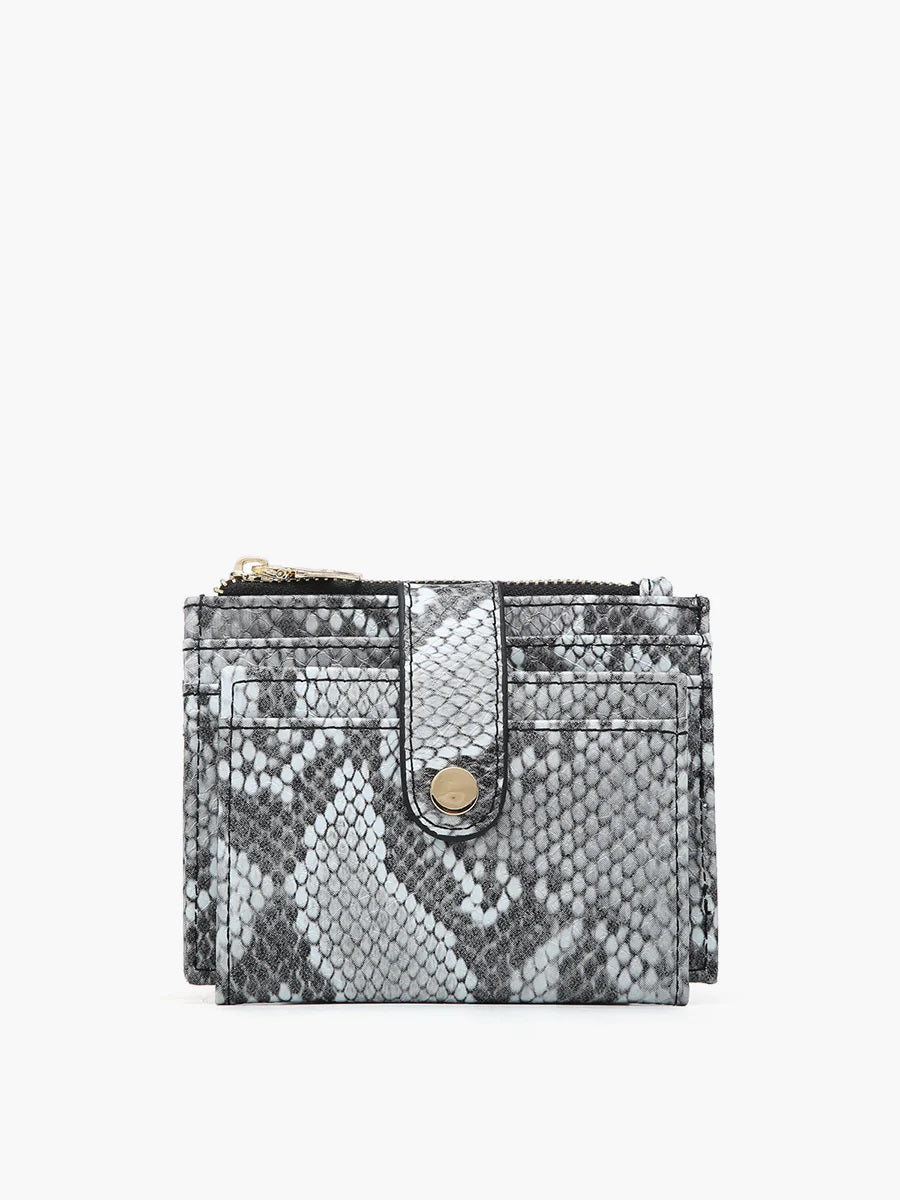Jen & Co Sam Mini Snap Wallet Card Holder In Grey Python Print-Handbags, Wallets & Cases-Jen & Co.-Deja Nu Boutique, Women's Fashion Boutique in Lampasas, Texas