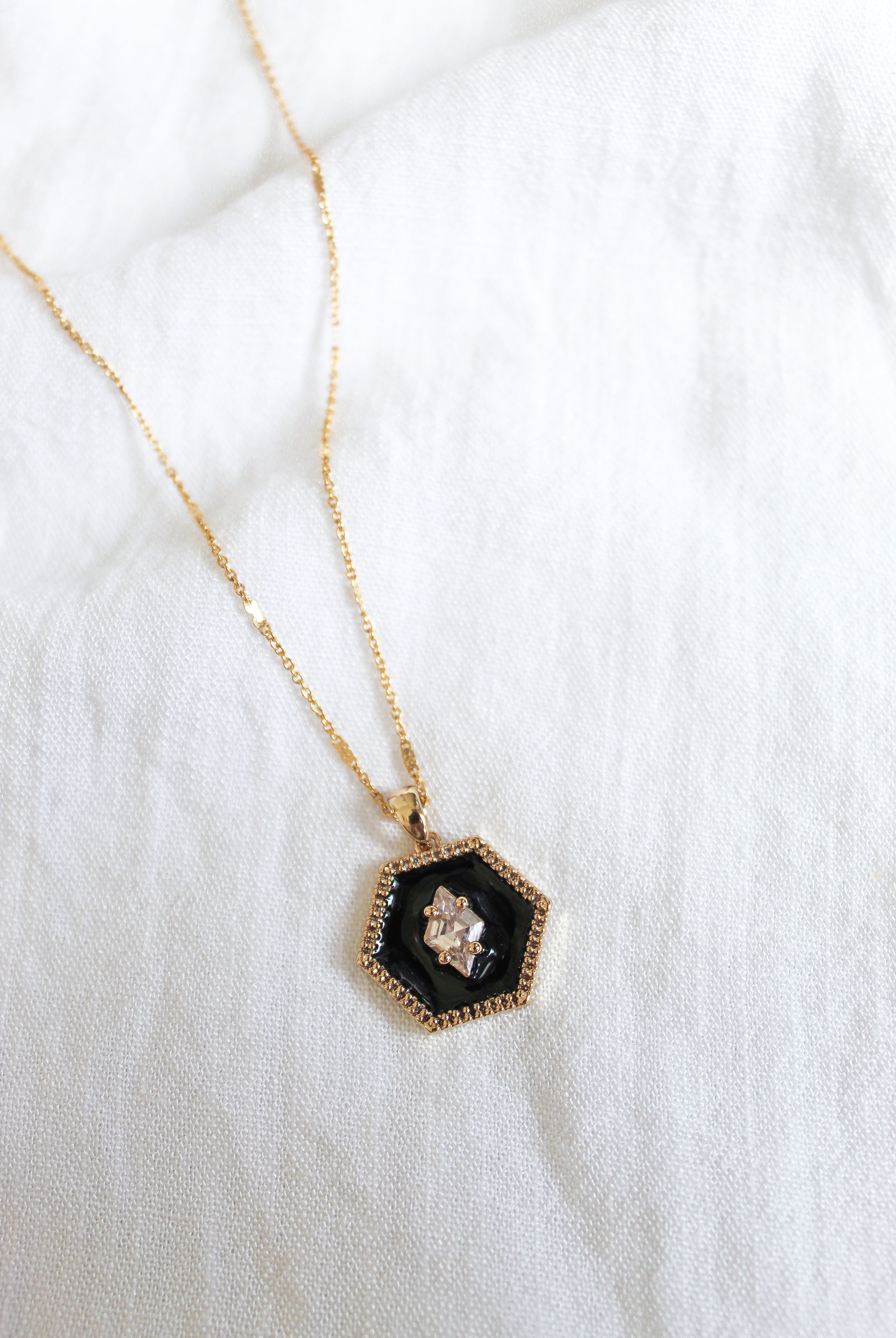 Kinsey Designs Nova Black Enamel Hexagon Pendant Necklace-Necklaces-Kinsey Designs-Deja Nu Boutique, Women's Fashion Boutique in Lampasas, Texas