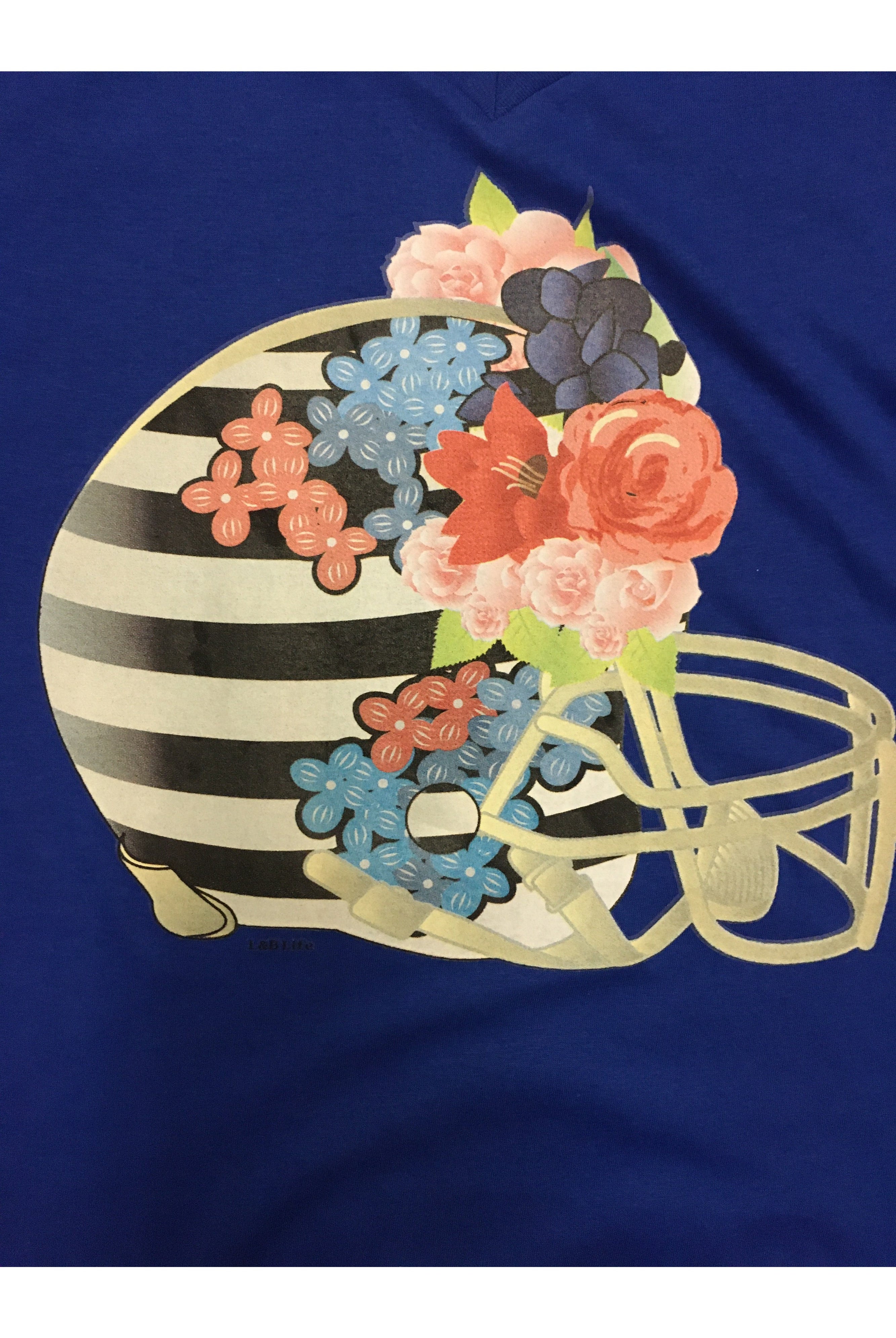 L And B Tees Royal Blue Floral Helmet Tee-Curvy/Plus Tees-L and B Tees-Deja Nu Boutique, Women's Fashion Boutique in Lampasas, Texas