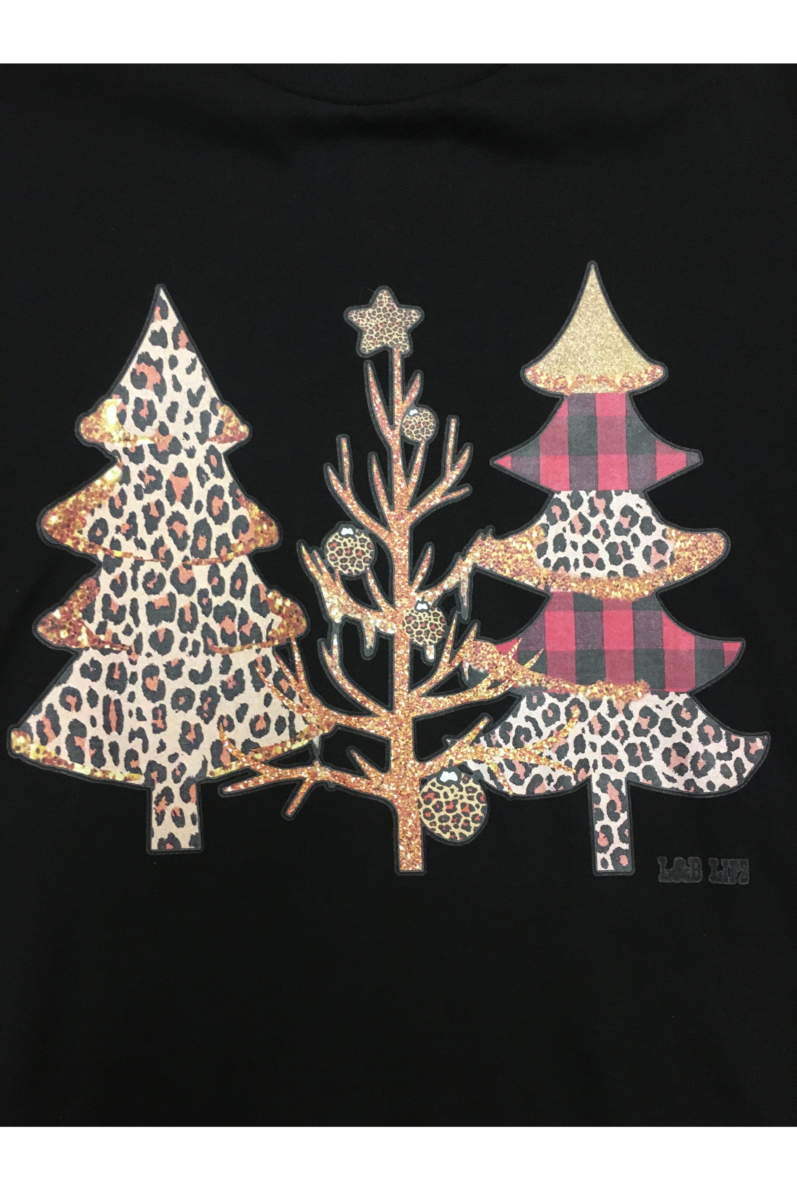 L and B Tees Black Leopard And Plaid Christmas Trees Tee-Graphic Tees-L and B Tees-Deja Nu Boutique, Women's Fashion Boutique in Lampasas, Texas