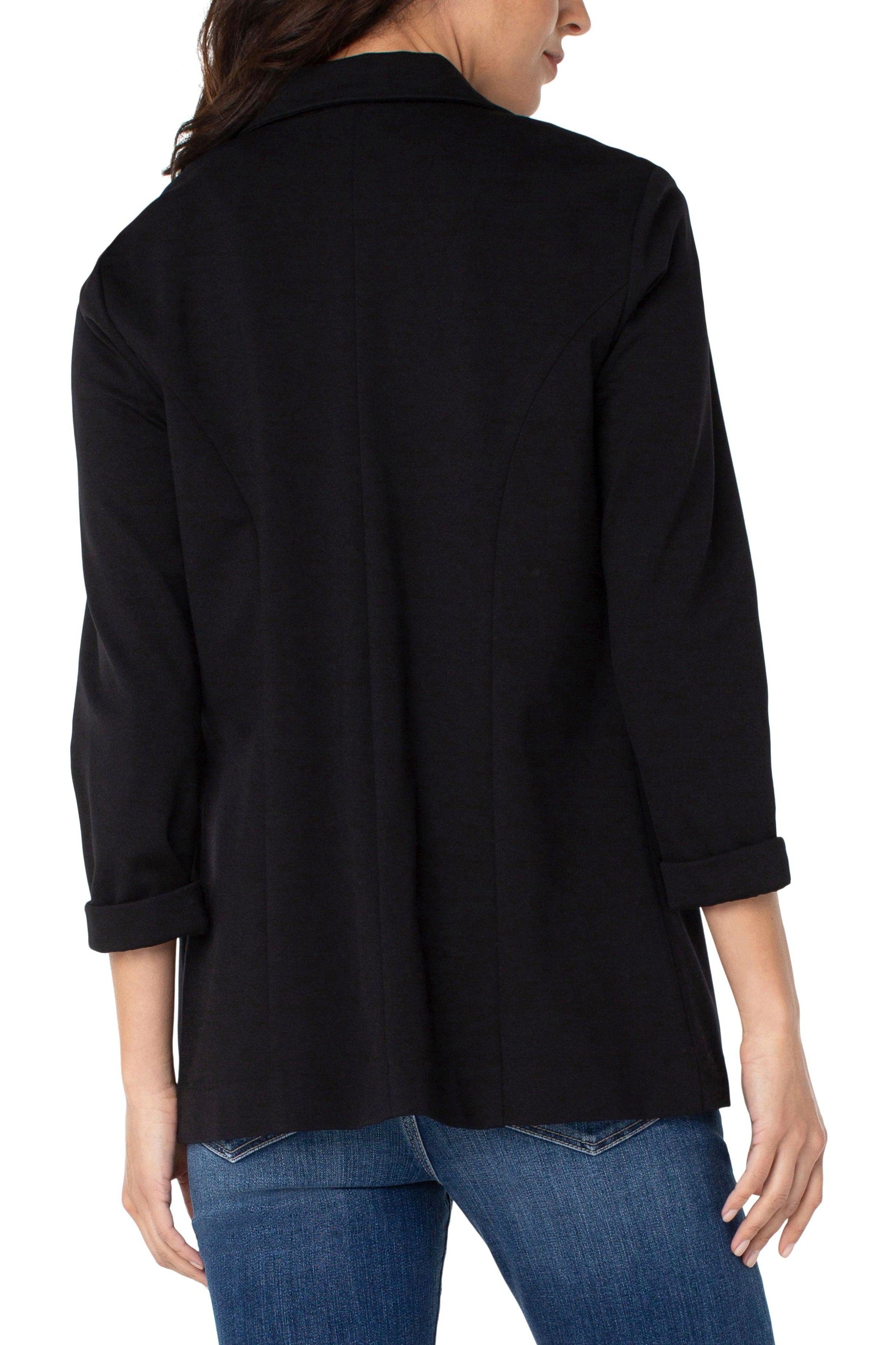 Liverpool Black Boyfriend Blazer With Princess Darts-Blazers-Liverpool-Deja Nu Boutique, Women's Fashion Boutique in Lampasas, Texas