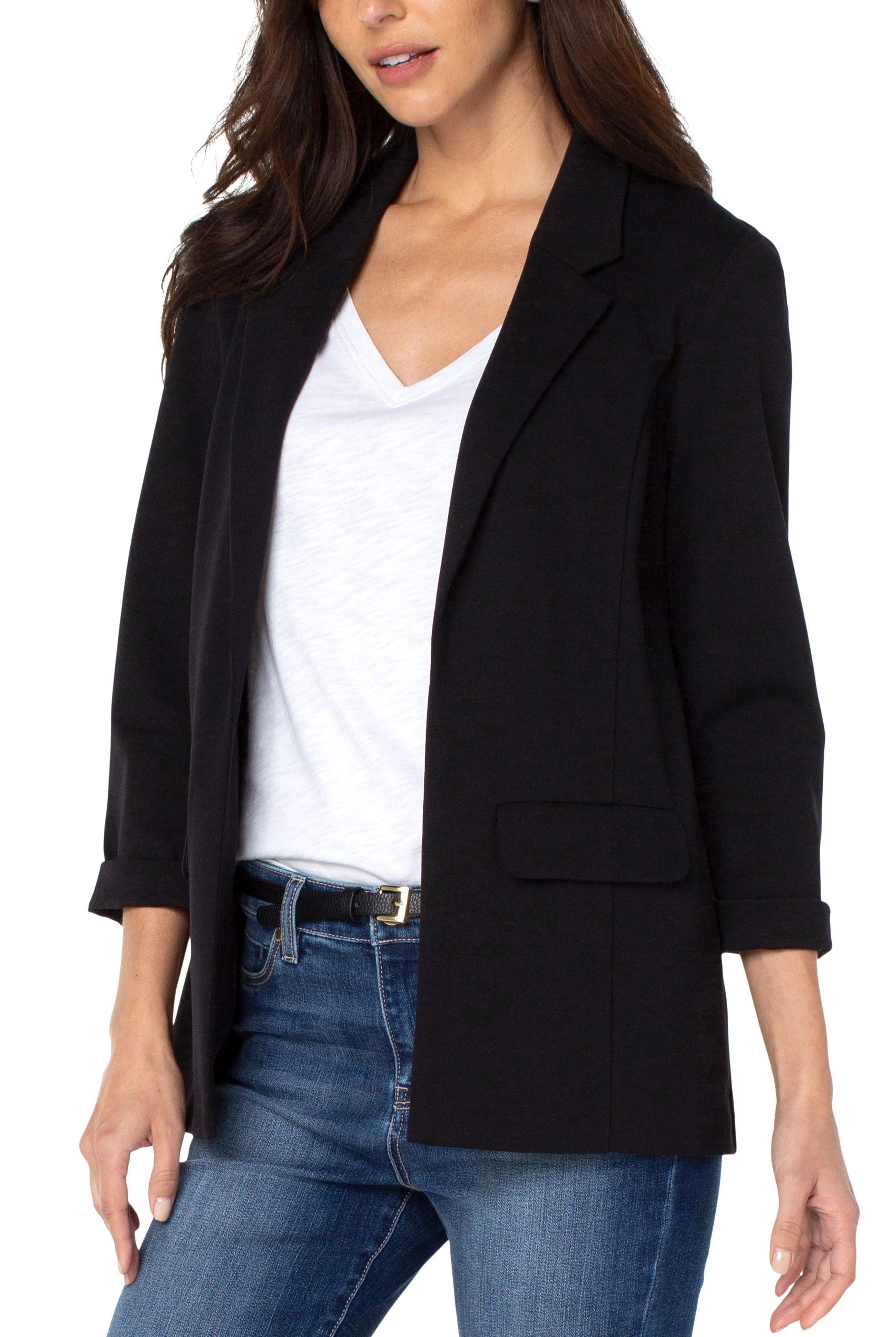 Liverpool Black Boyfriend Blazer With Princess Darts-Blazers-Liverpool-Deja Nu Boutique, Women's Fashion Boutique in Lampasas, Texas