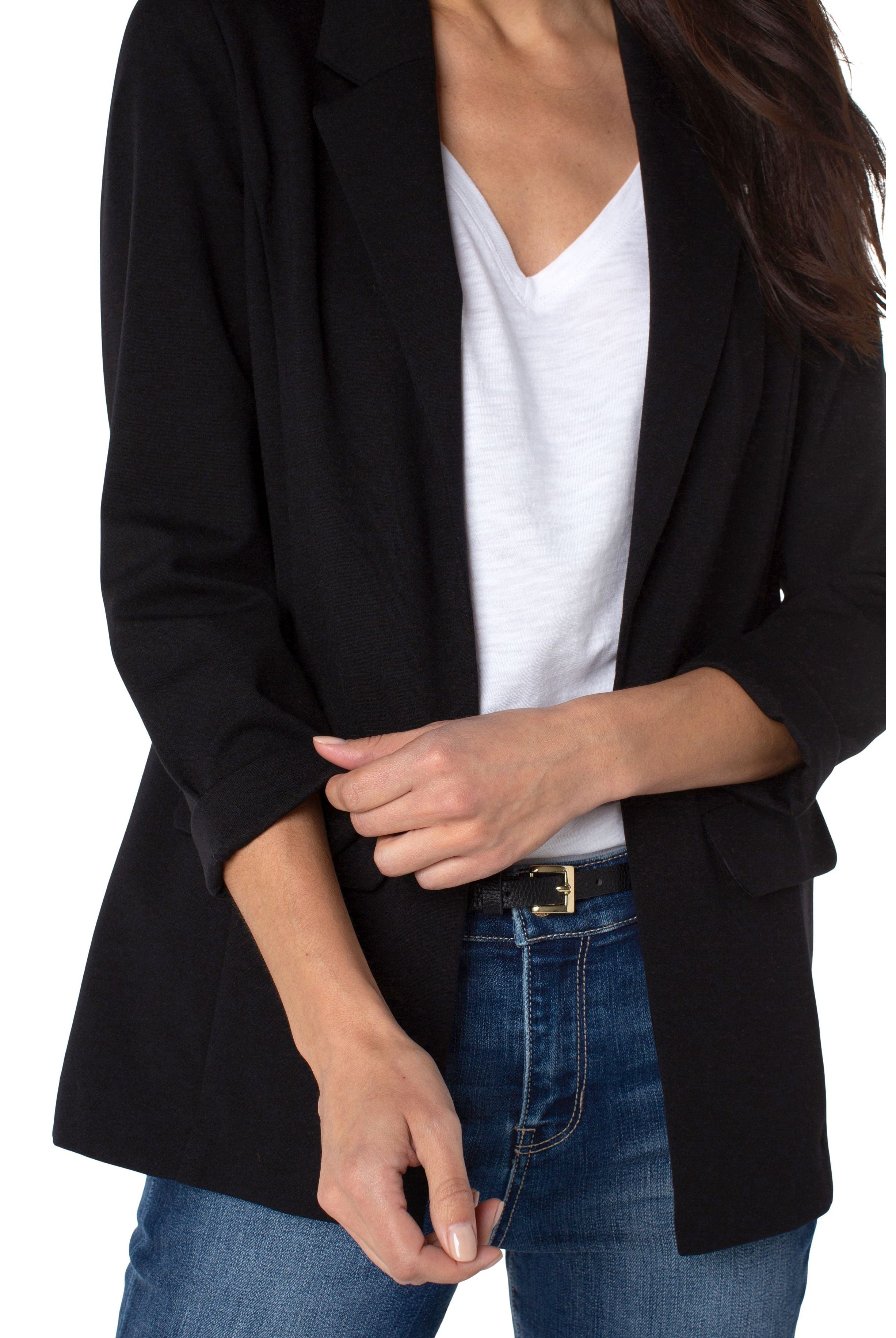 Liverpool Black Boyfriend Blazer With Princess Darts-Blazers-Liverpool-Deja Nu Boutique, Women's Fashion Boutique in Lampasas, Texas