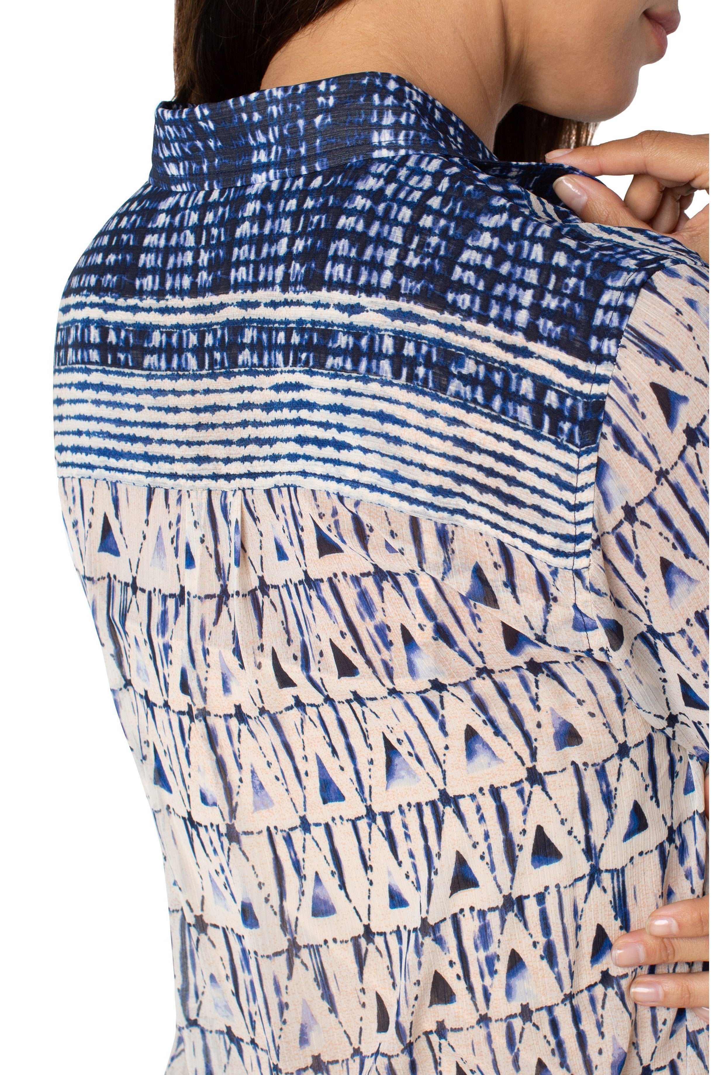 Liverpool Button Front Blouse In Grecian Tile-Tops-Liverpool-Deja Nu Boutique, Women's Fashion Boutique in Lampasas, Texas