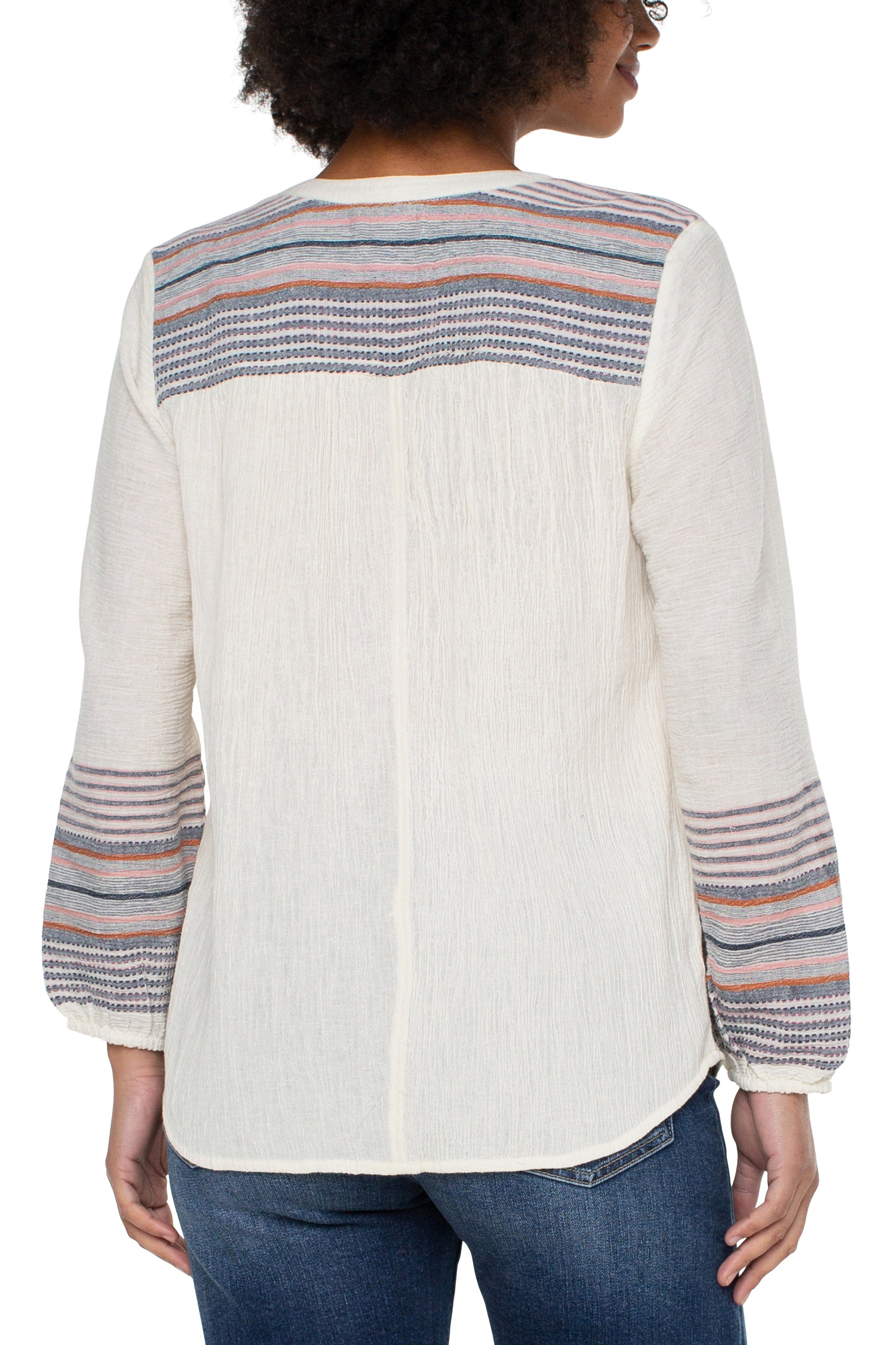 Liverpool Button Front Shirred Blouse In Vintage White-Short Sleeves-Liverpool-Deja Nu Boutique, Women's Fashion Boutique in Lampasas, Texas