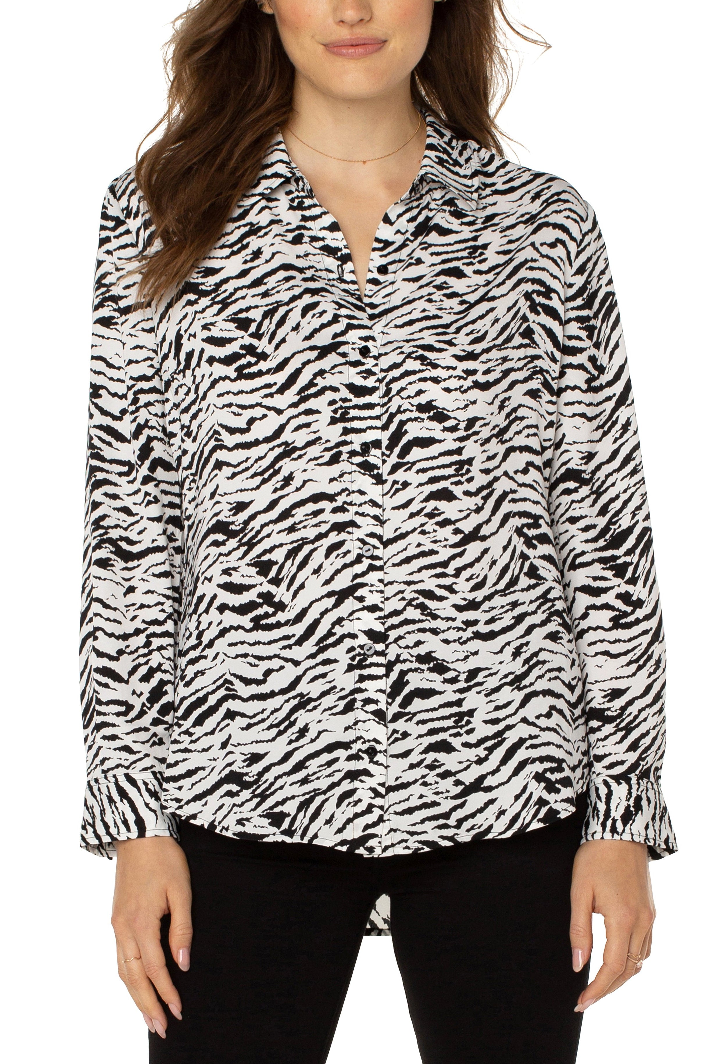 Liverpool Button Front Woven Shirt In Abstract Tiger-Tops-Liverpool-Deja Nu Boutique, Women's Fashion Boutique in Lampasas, Texas