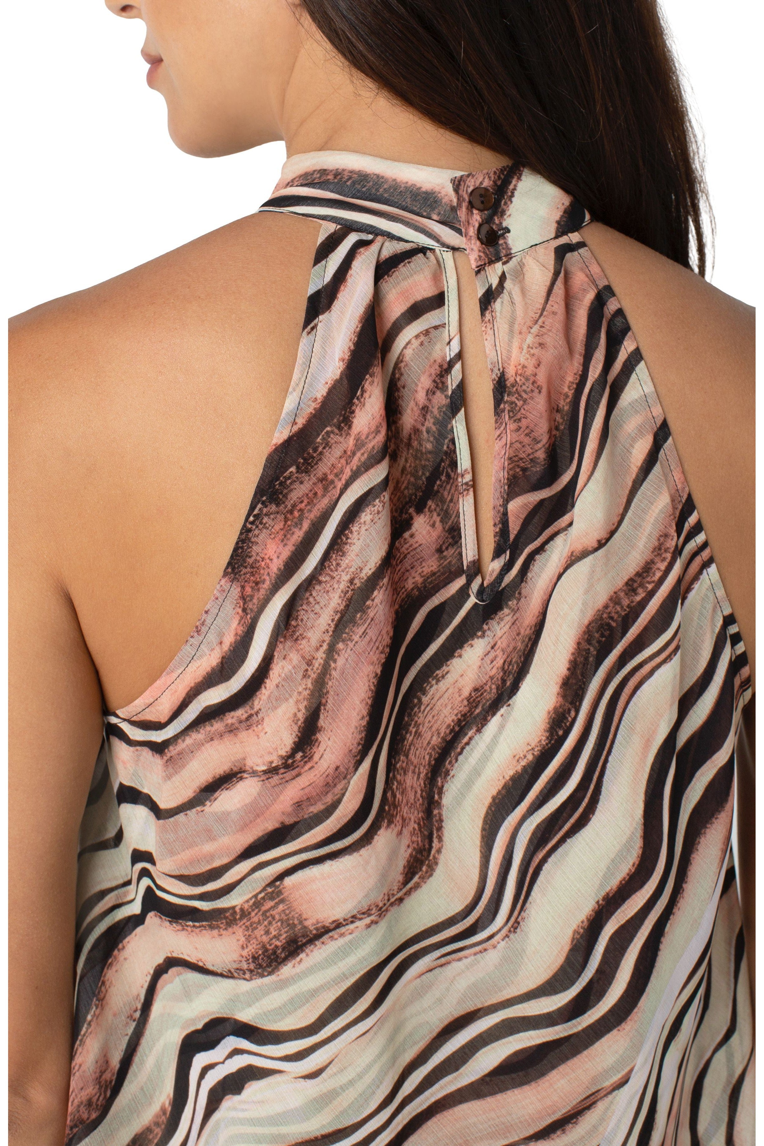 Liverpool Double Layer Sleeveless Halter Mock Neck Top In Watercolor Brush-Tops-Liverpool-Deja Nu Boutique, Women's Fashion Boutique in Lampasas, Texas