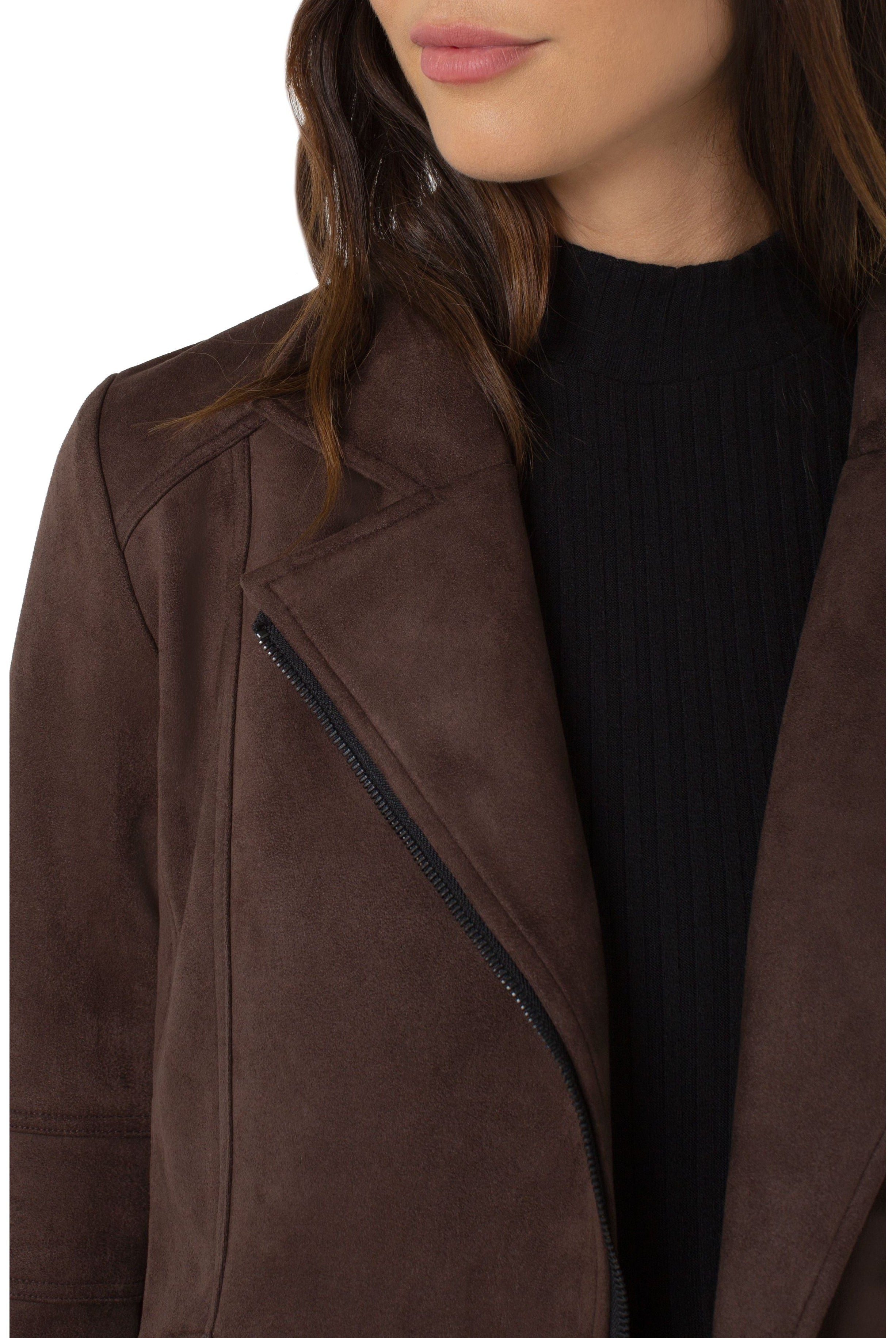 Liverpool Faux Suede Moto Jacket In Espresso Bean-Jackets-Liverpool-Deja Nu Boutique, Women's Fashion Boutique in Lampasas, Texas